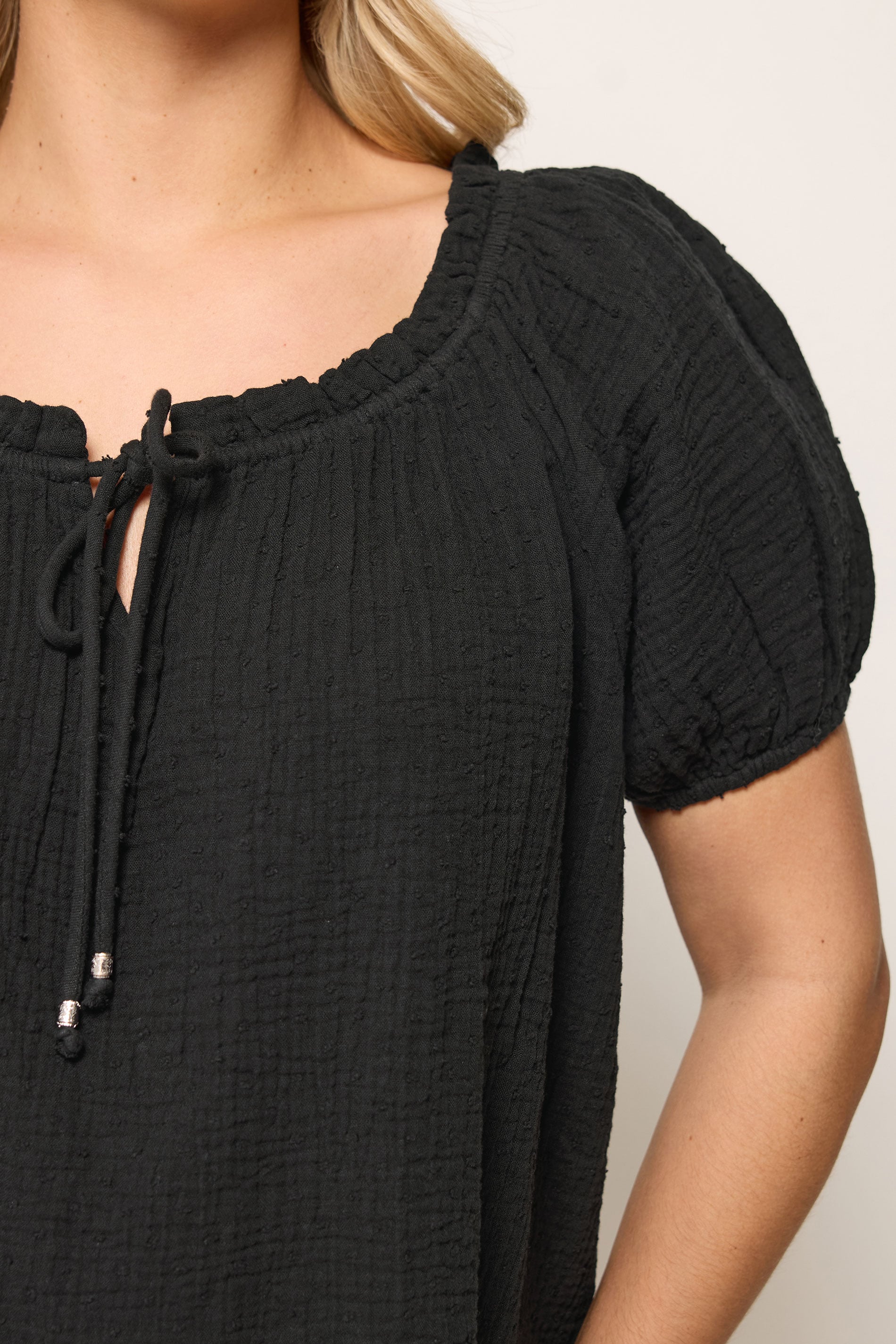 YOURS Plus Size Black Dobby Bardot Cheescloth Top | Yours Clothing 4
