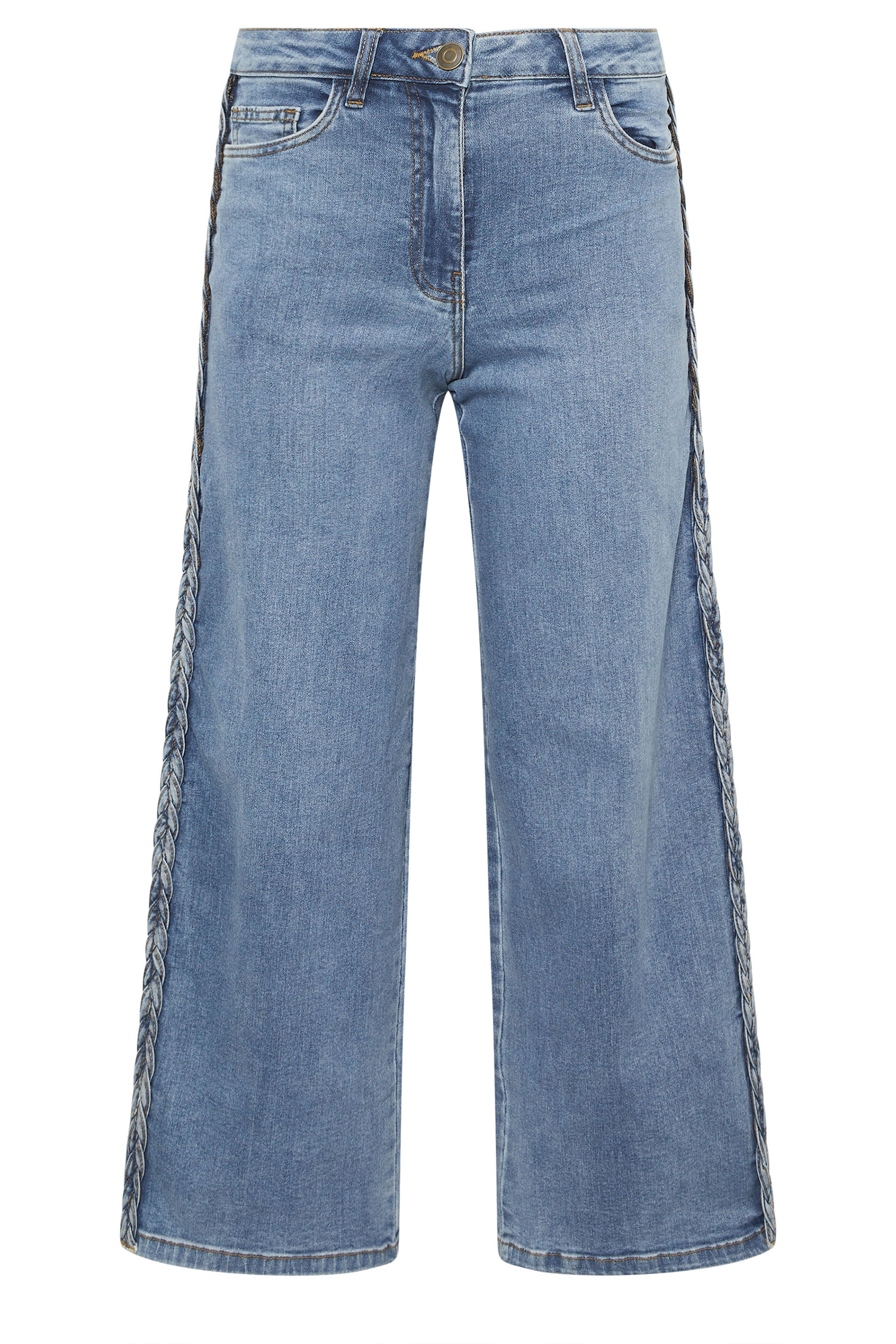 PixieGirl Petite Women's Mid Blue Plait Detail Wide Leg Jeans | PixieGirl 6
