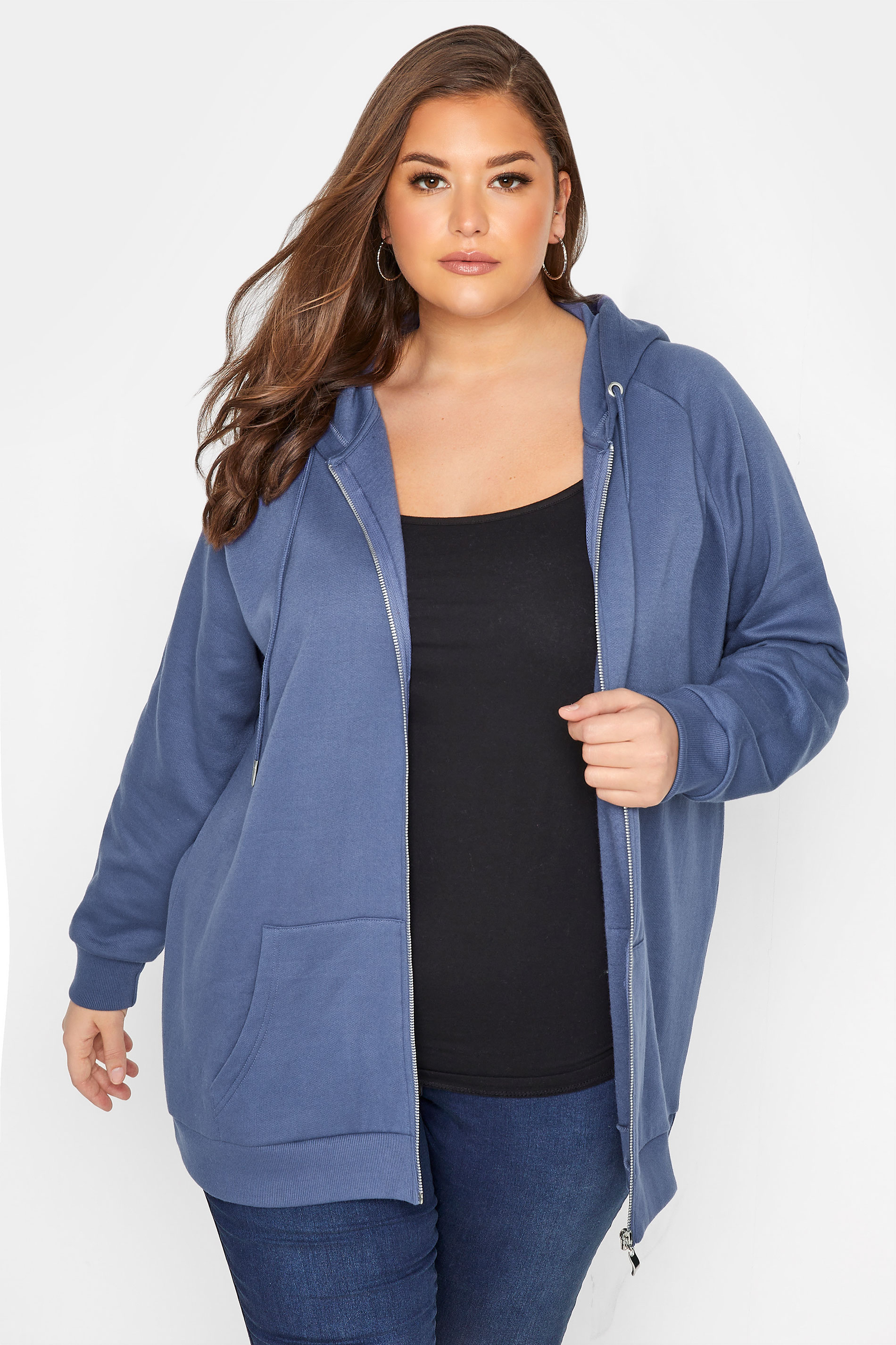 Plus Size Navy Blue Zip Hoodie | Yours Clothing  1