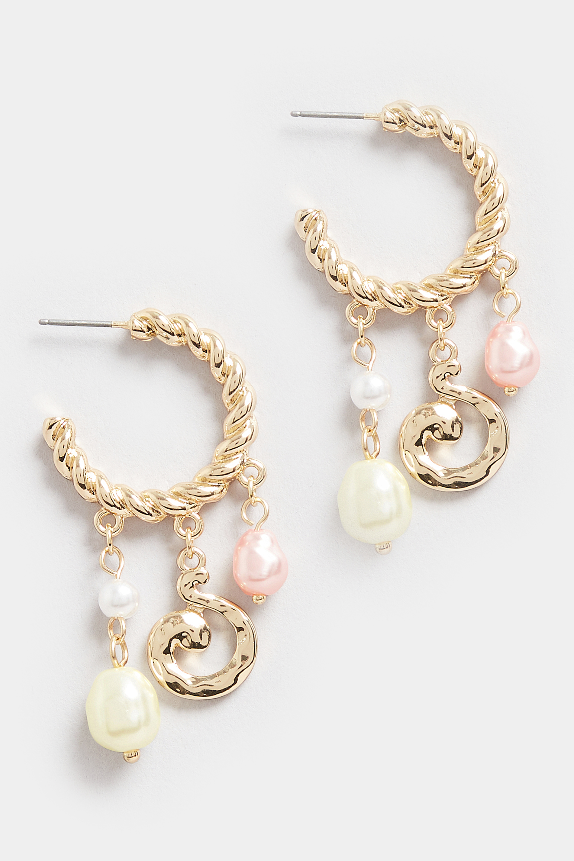 Gold Tone Pearl Hoop Drop Earrings | Yours Clothing 2