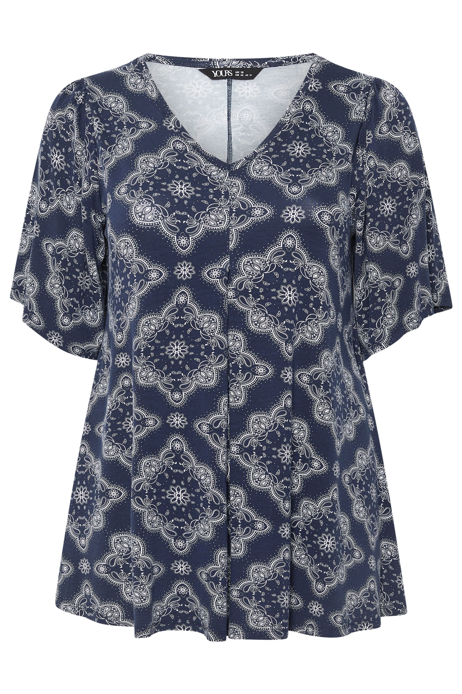 YOURS Plus Size Navy Blue Paisley Print Pleat Front Angel Sleeve Top 5
