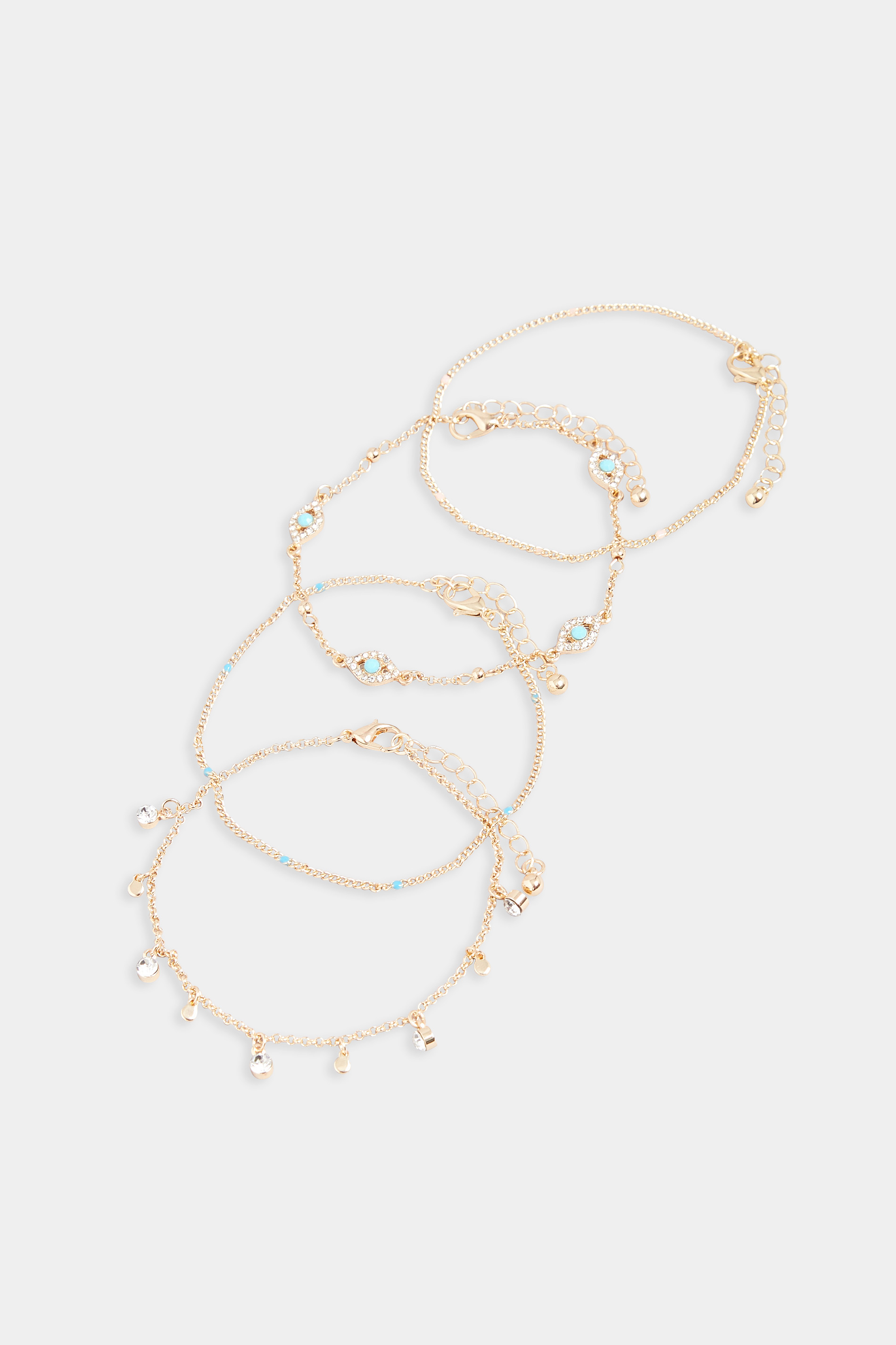 Gold Tone 4 PACK Diamante Chain Bracelets | Yours Clothing  2