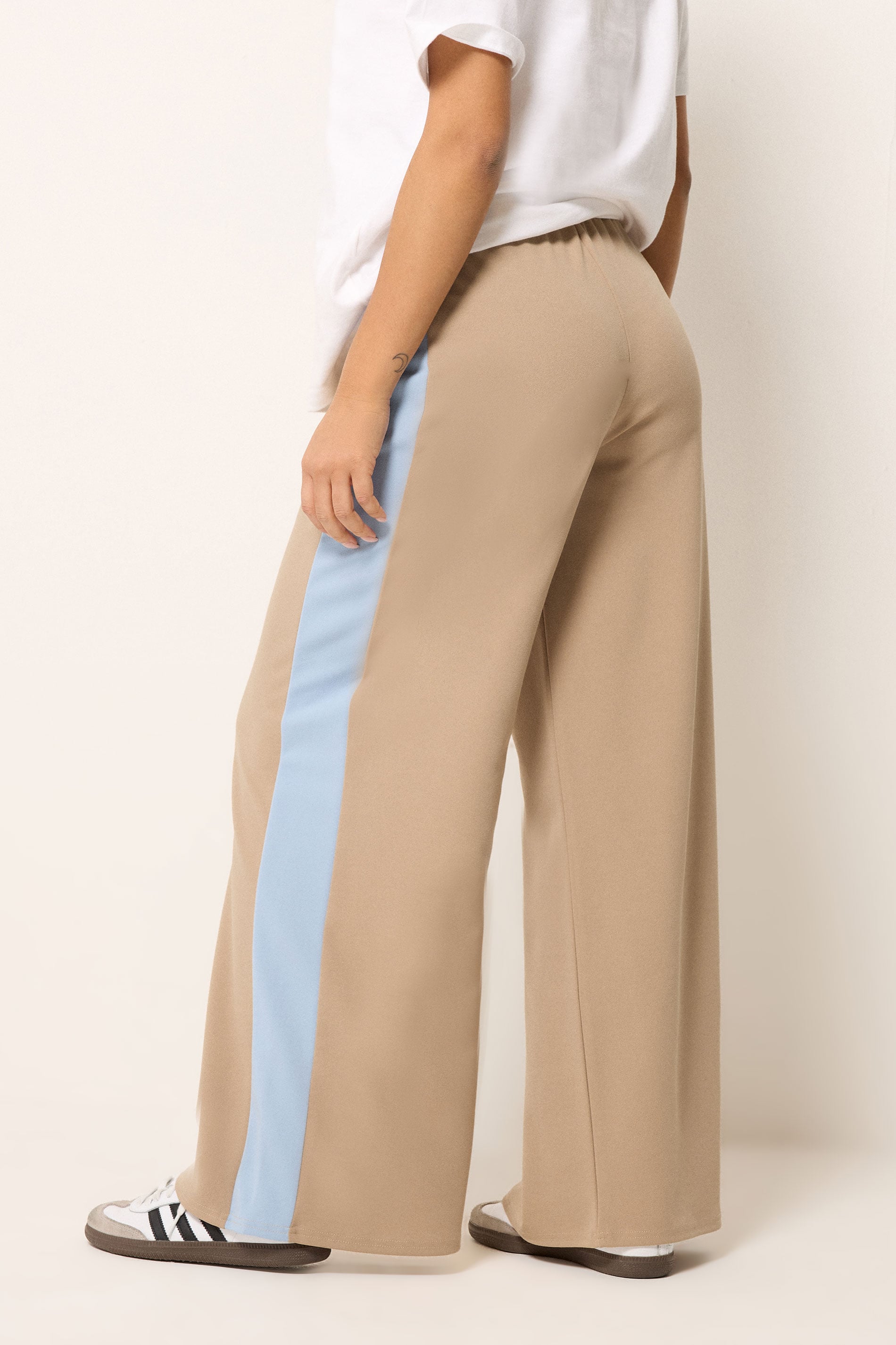 PixieGirl Petite Women's Natural Brown Side Stripe Scuba Wide Leg Trousers | PixieGirl 2