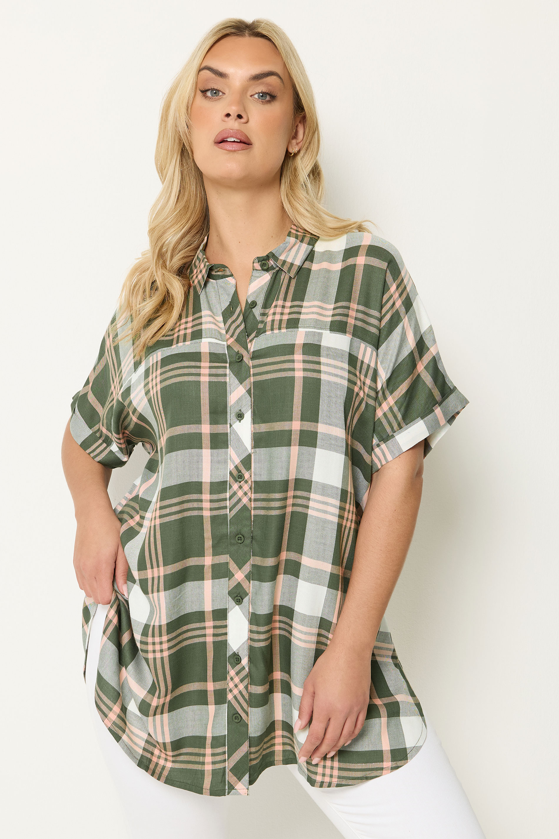 YOURS Plus Size Green Checked Shirt | Yours Clothing 1