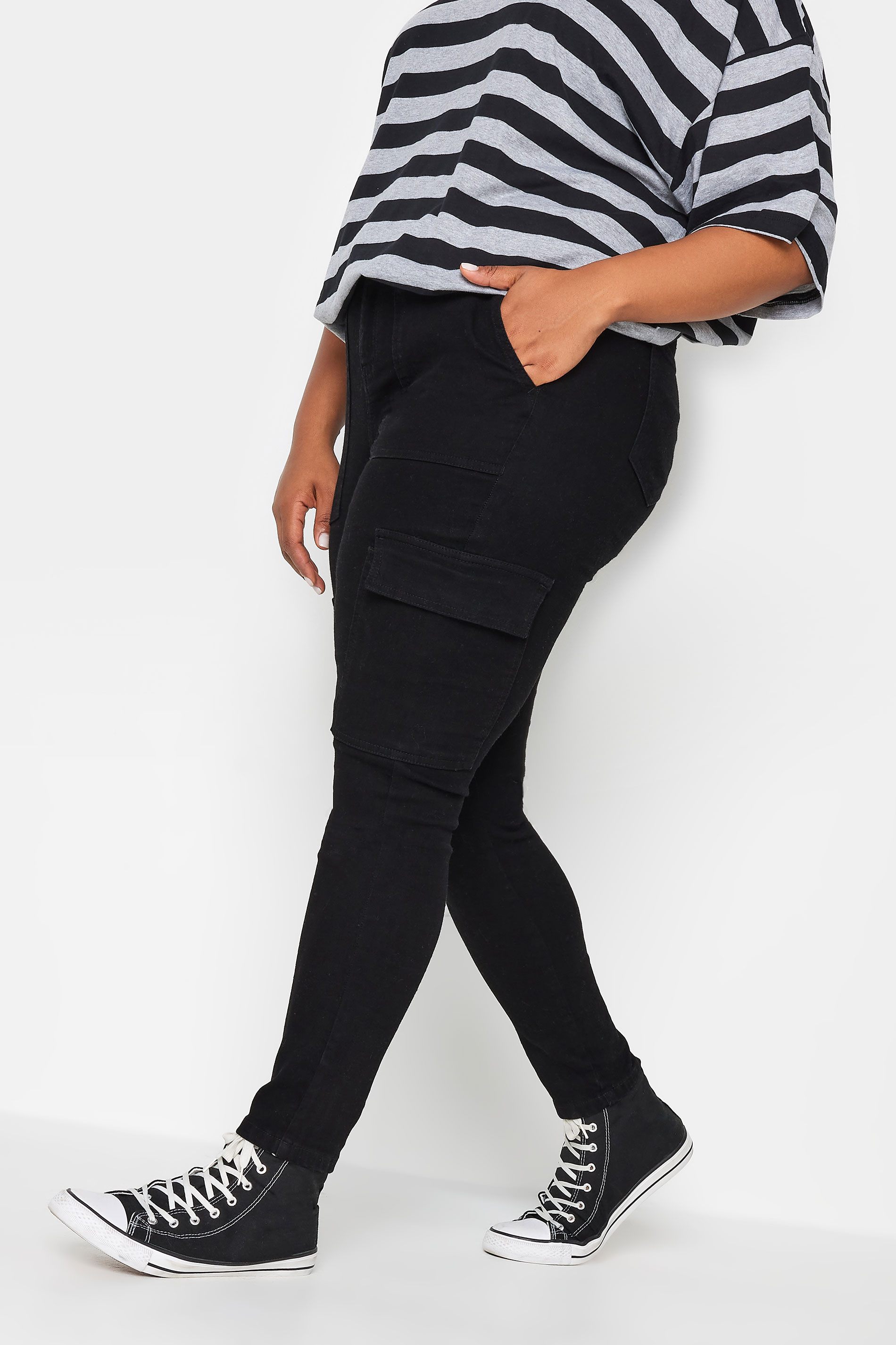 YOURS Curve Plus Size Black Cargo AVA Jeans | Yours Clothing  1