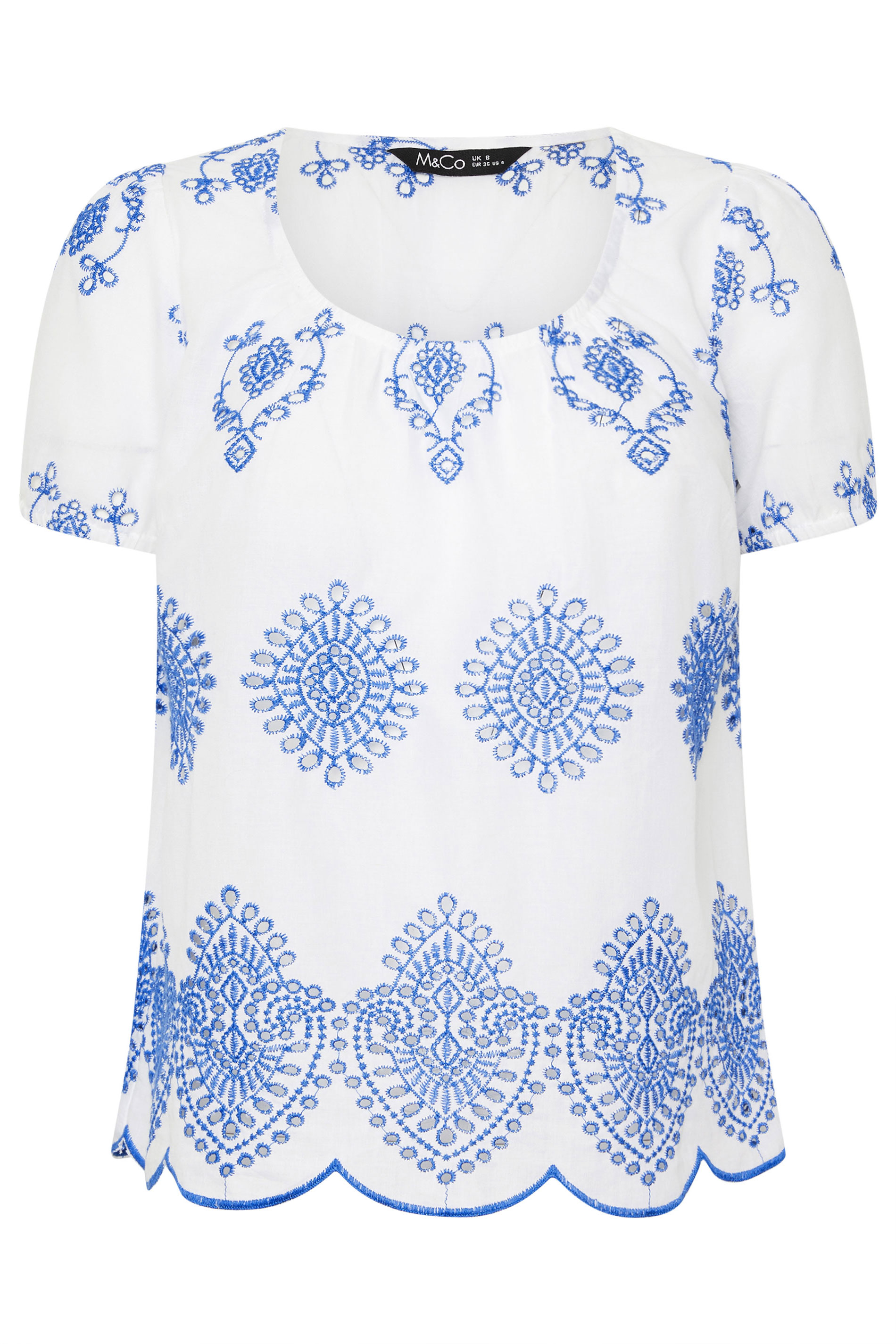 M&Co Petite White & Blue Broderie Cotton Top | M&Co 5