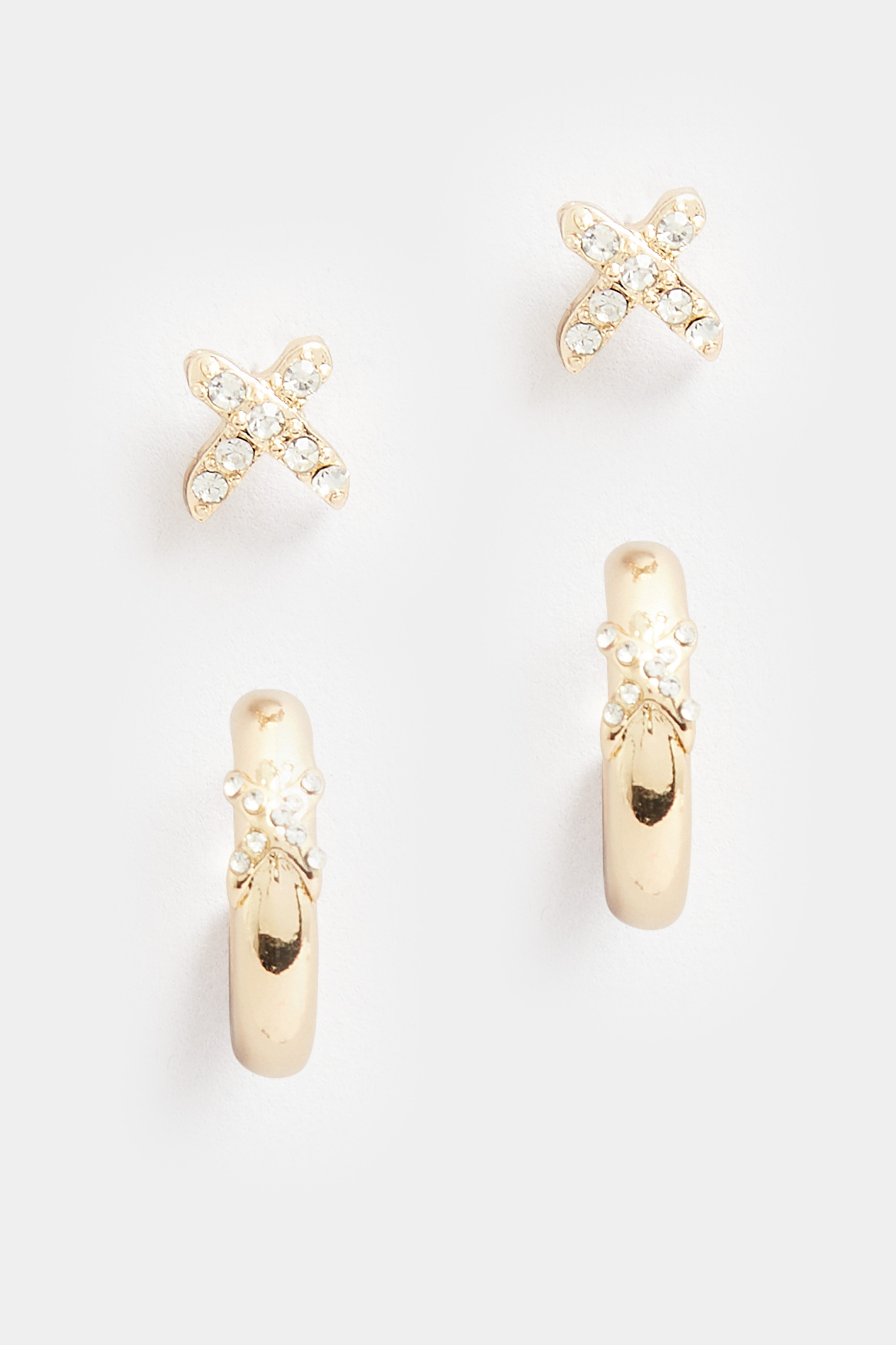 2 PACK Gold Diamante Earrings Set 2