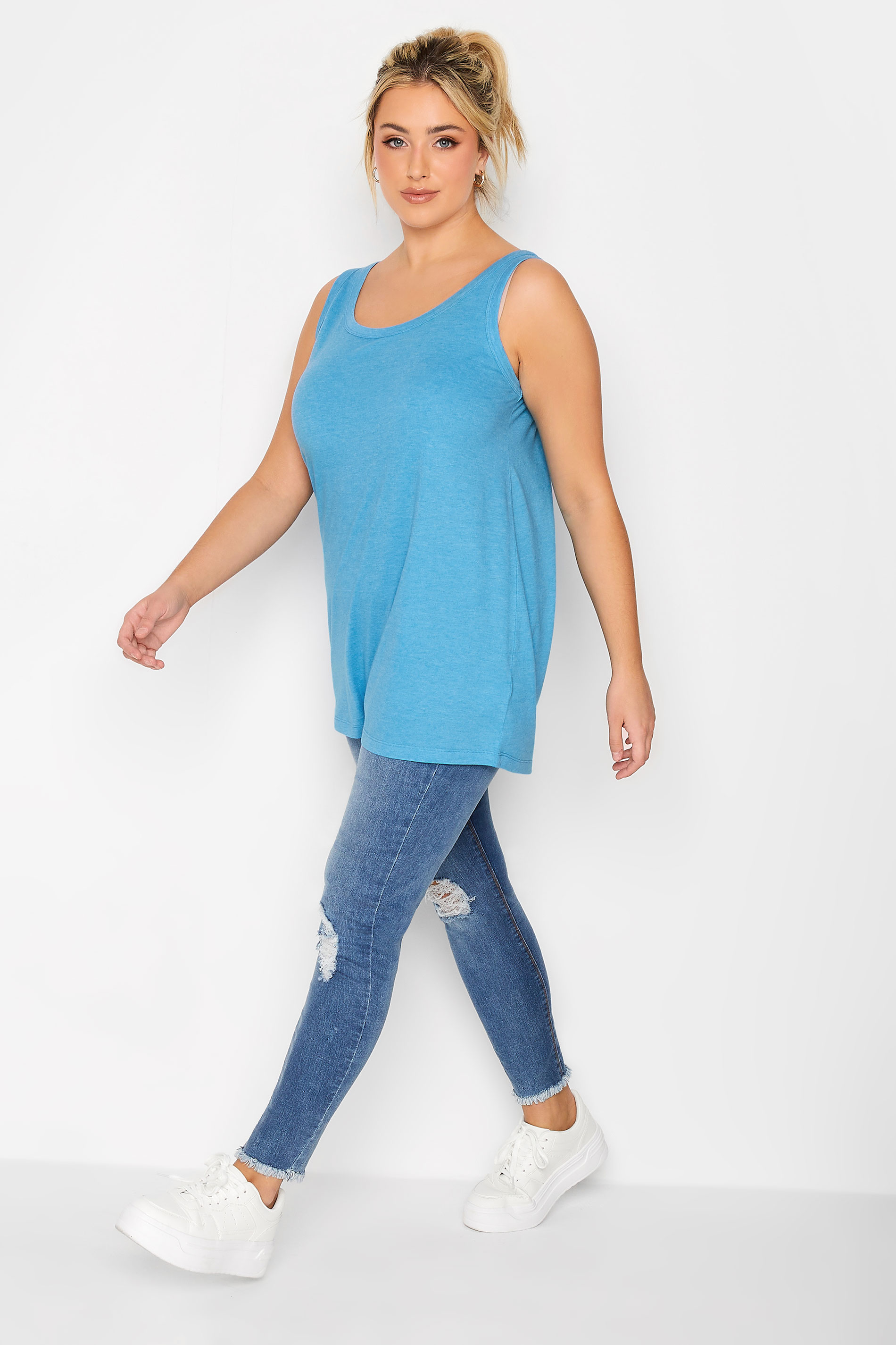 YOURS Plus Size Curve Blue Marl Essential Vest Top | Yours Clothing  2