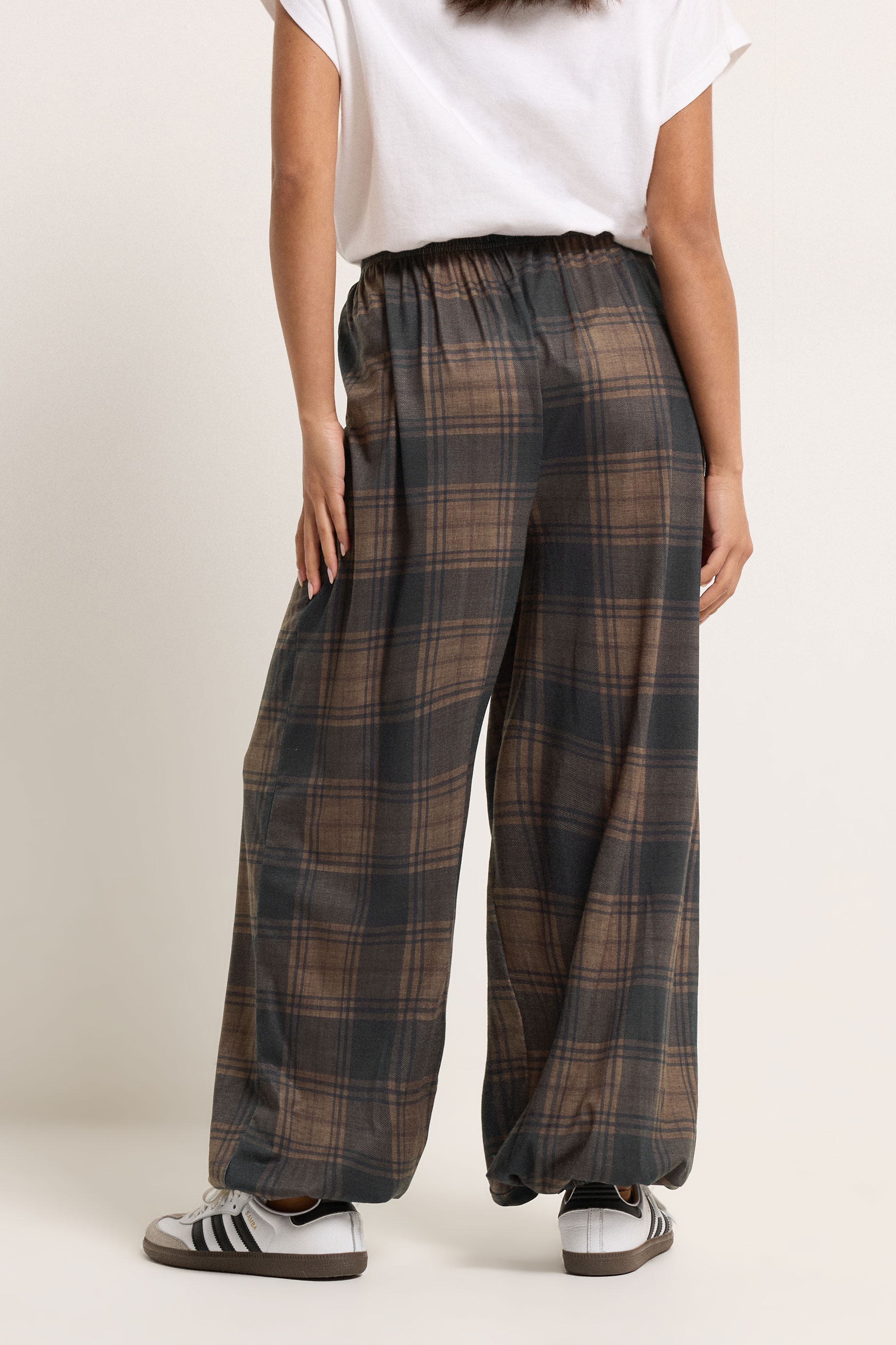 PixieGirl Petite Women's Brown Check Balloon Trousers | PixieGirl 2