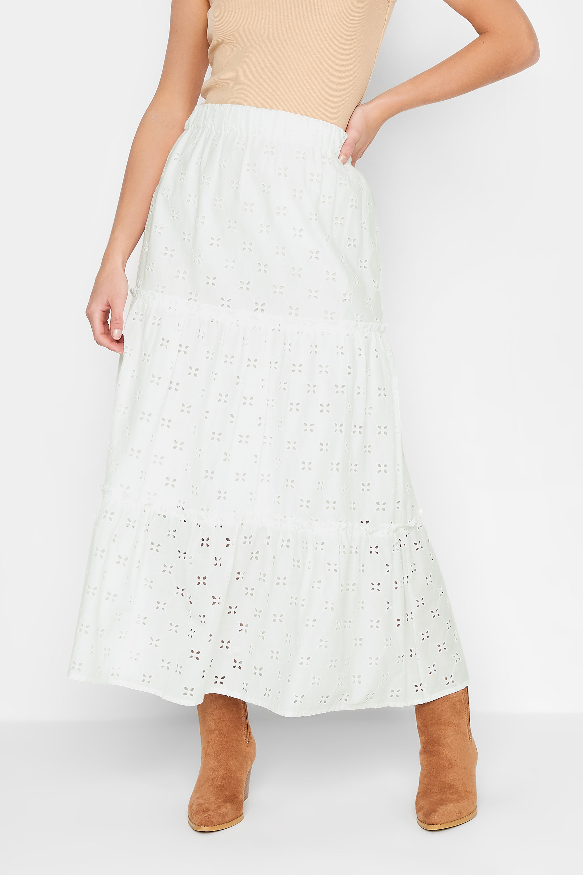 Petite White Broderie Maxi Skirt | PixieGirl 1