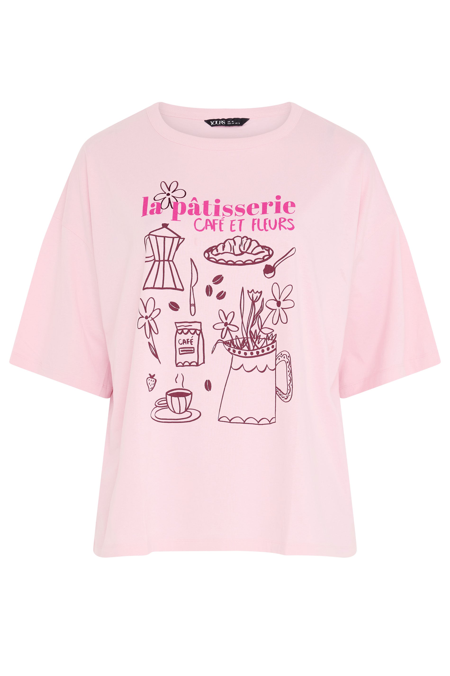 YOURS Plus Size Pink 'La Patisserie' Graphic T-Shirt | Yours Clothing 5