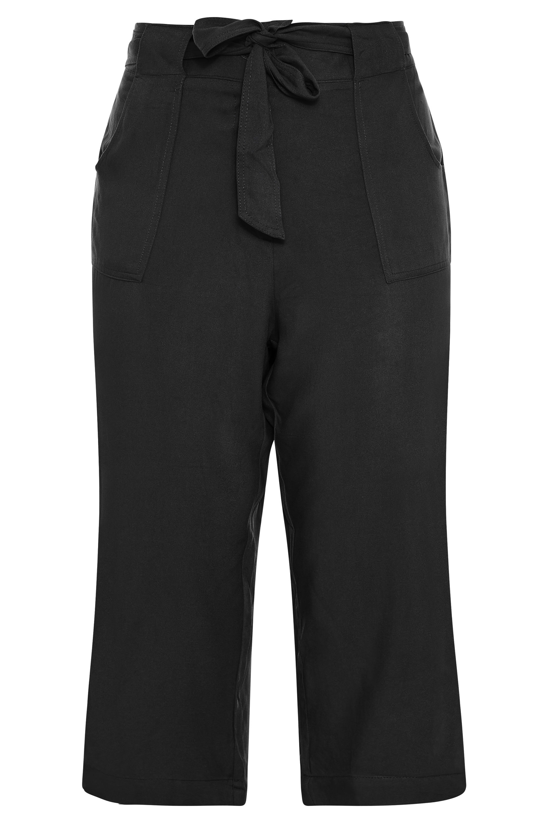 Black Belted Cropped Trousers | Yours Clothing