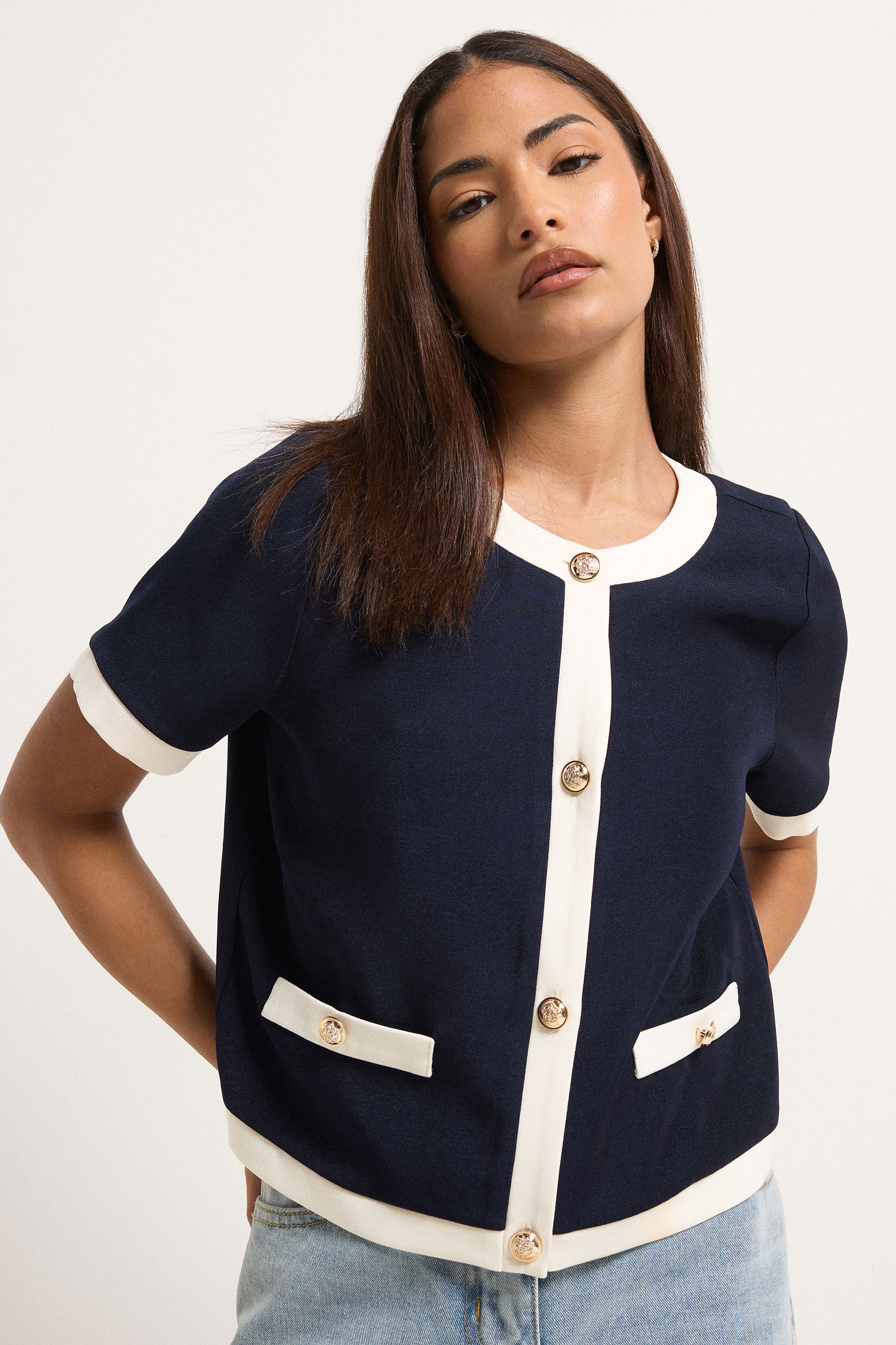PixieGirl Petite Women's Navy Blue Short Sleeve Top | PixieGirl 1