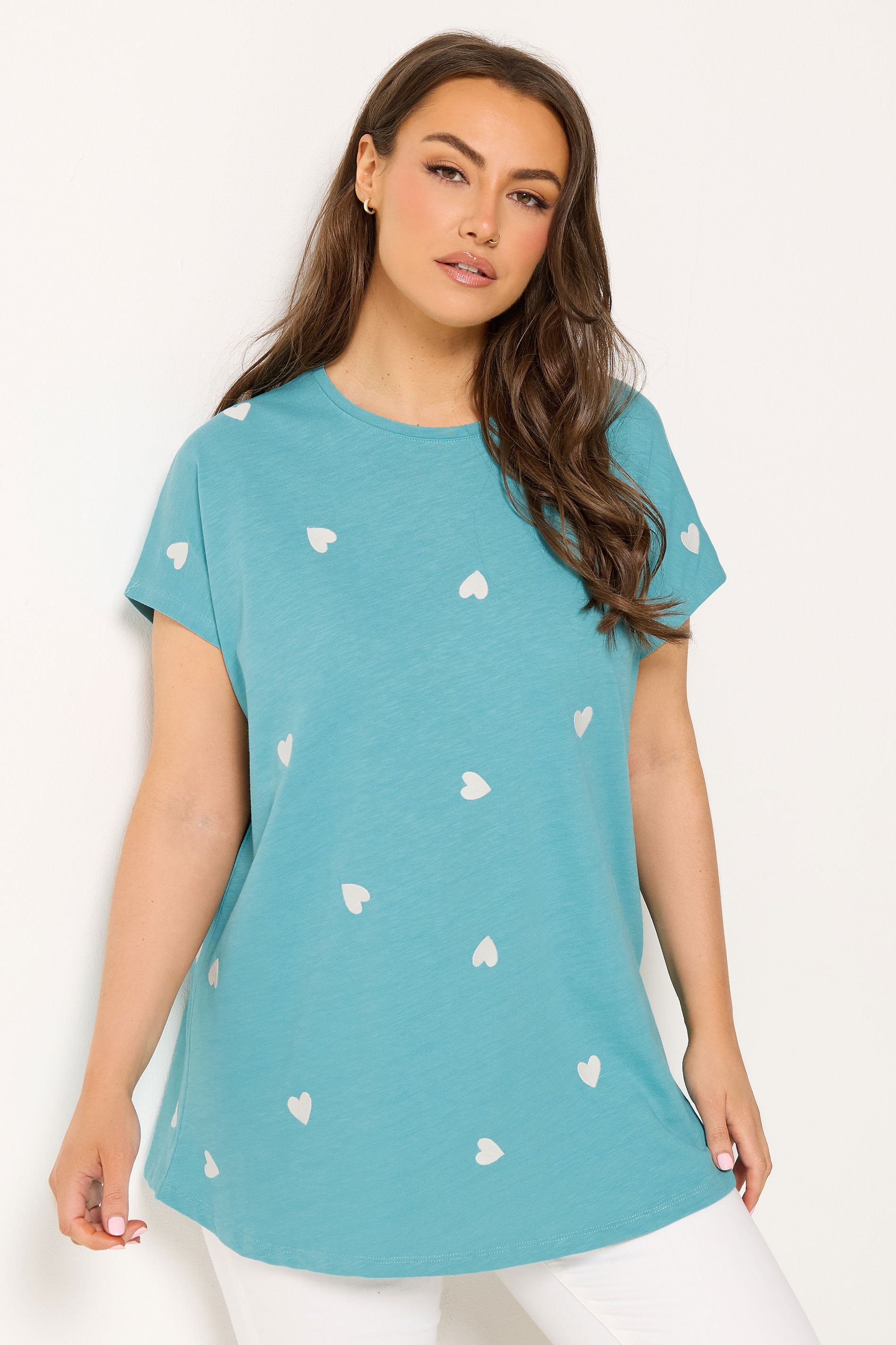YOURS Plus Size Light Blue Embroidered Heart T-Shirt | Yours Clothing 3