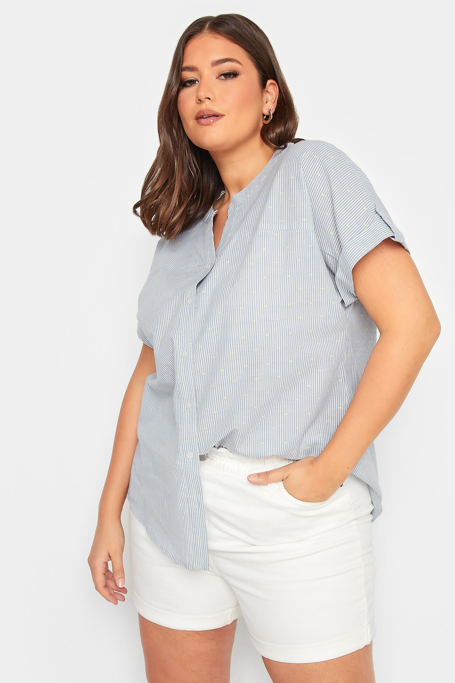 YOURS Plus Size Blue Stripe Print Shirt | Yours Clothing 1