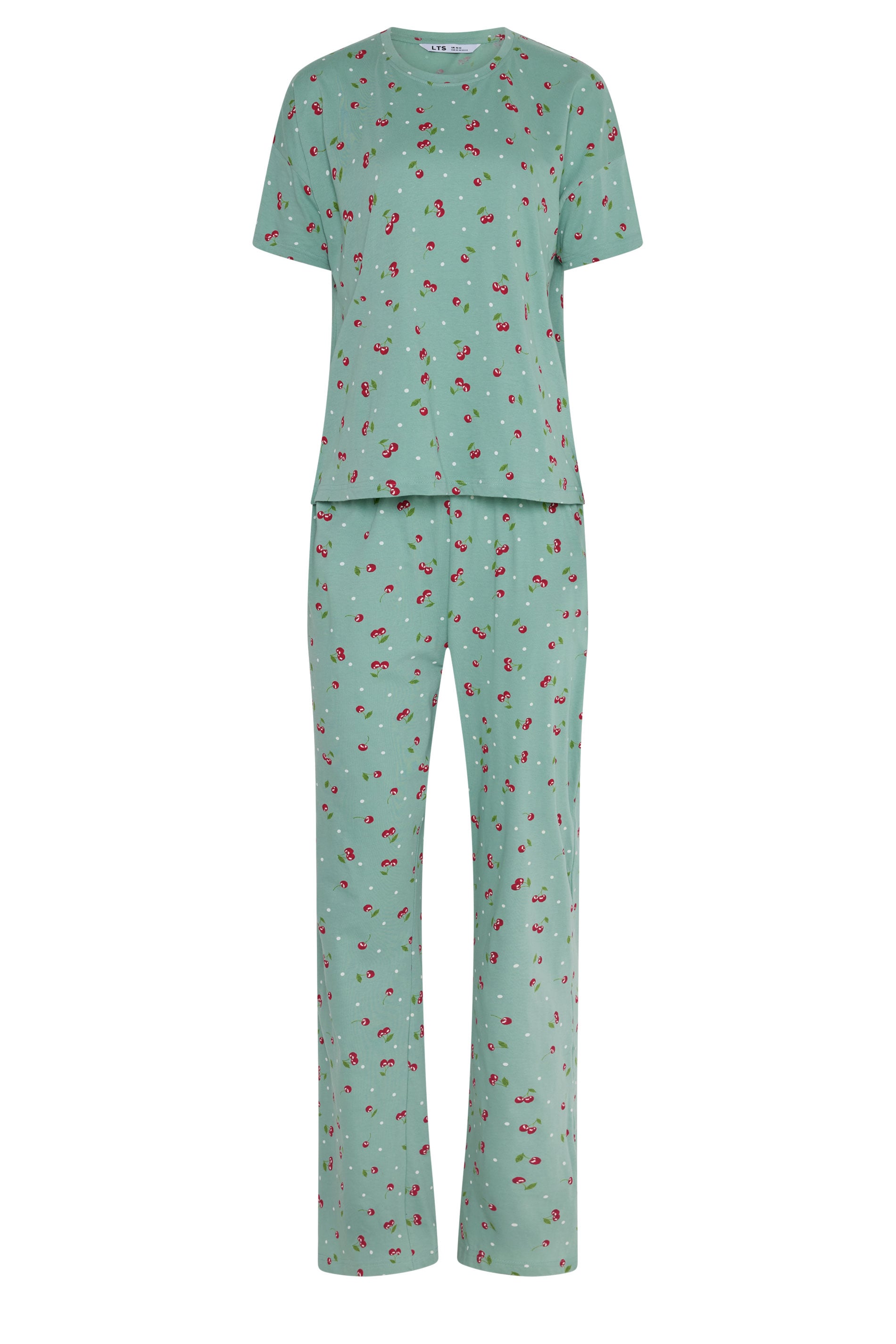 LTS Tall Women's Green Cherry Print Cotton Wide Leg Pyjama Set | Long Tall Sally 5