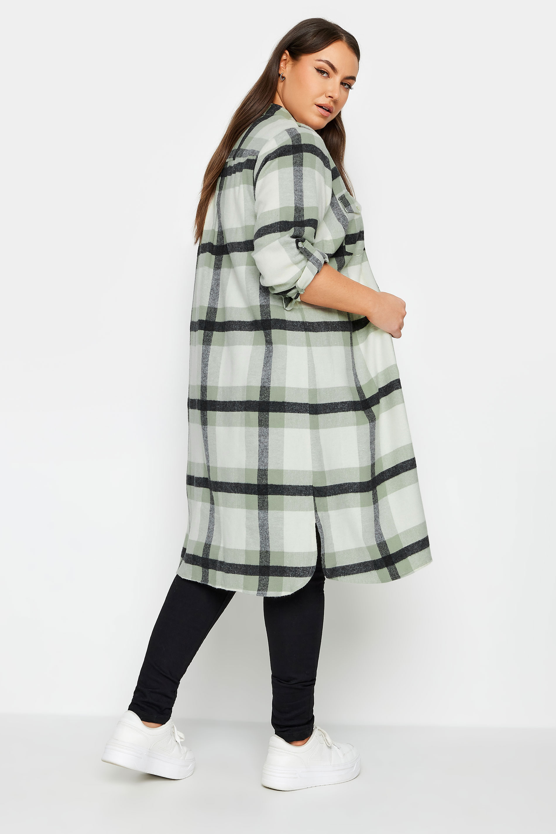 YOURS Plus Size Green Maxi Check Longline Shirt | Yours Clothing  3