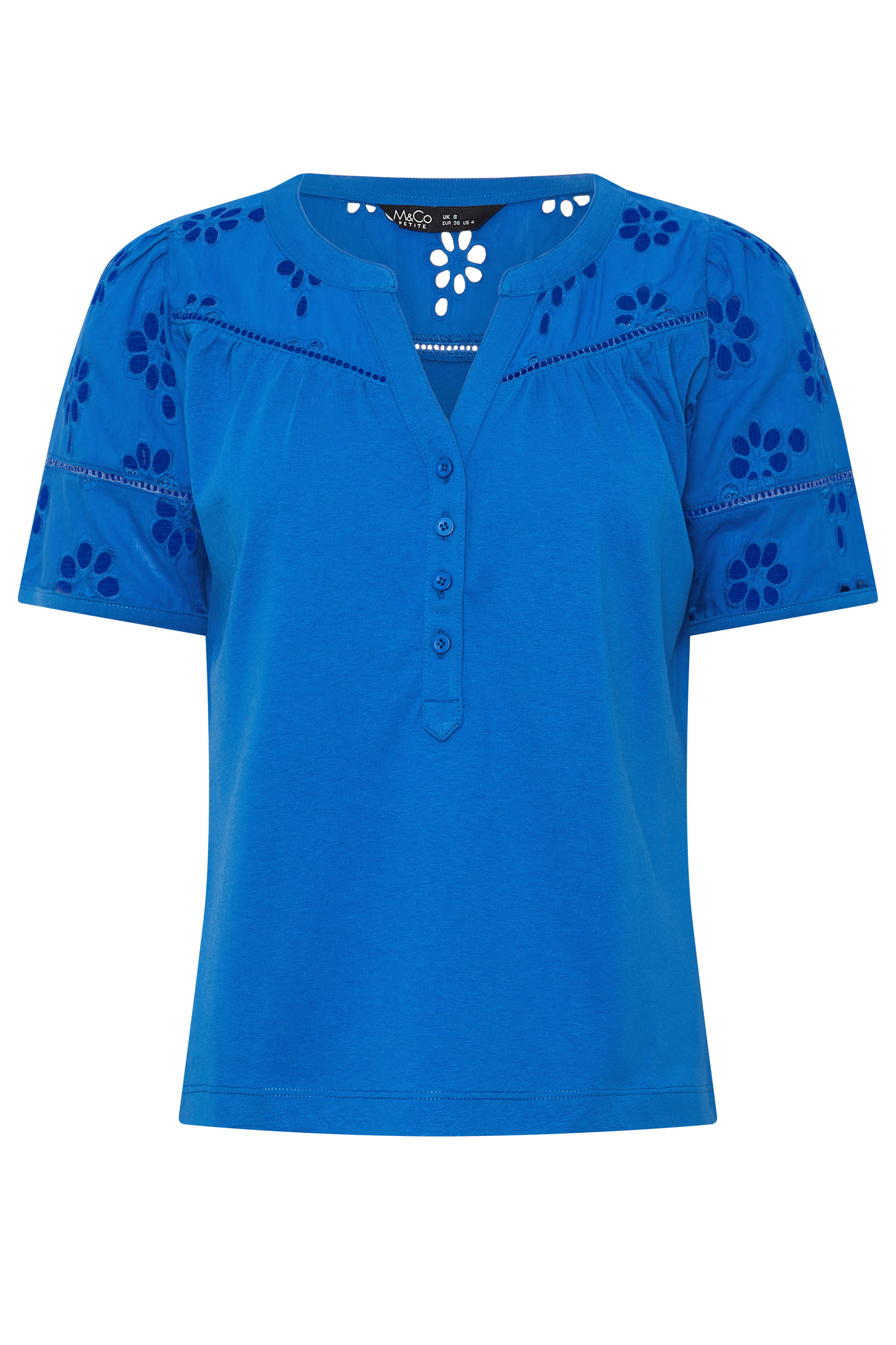 M&Co Petite Cobalt Blue Broderie Cotton T-Shirt | M&Co 5