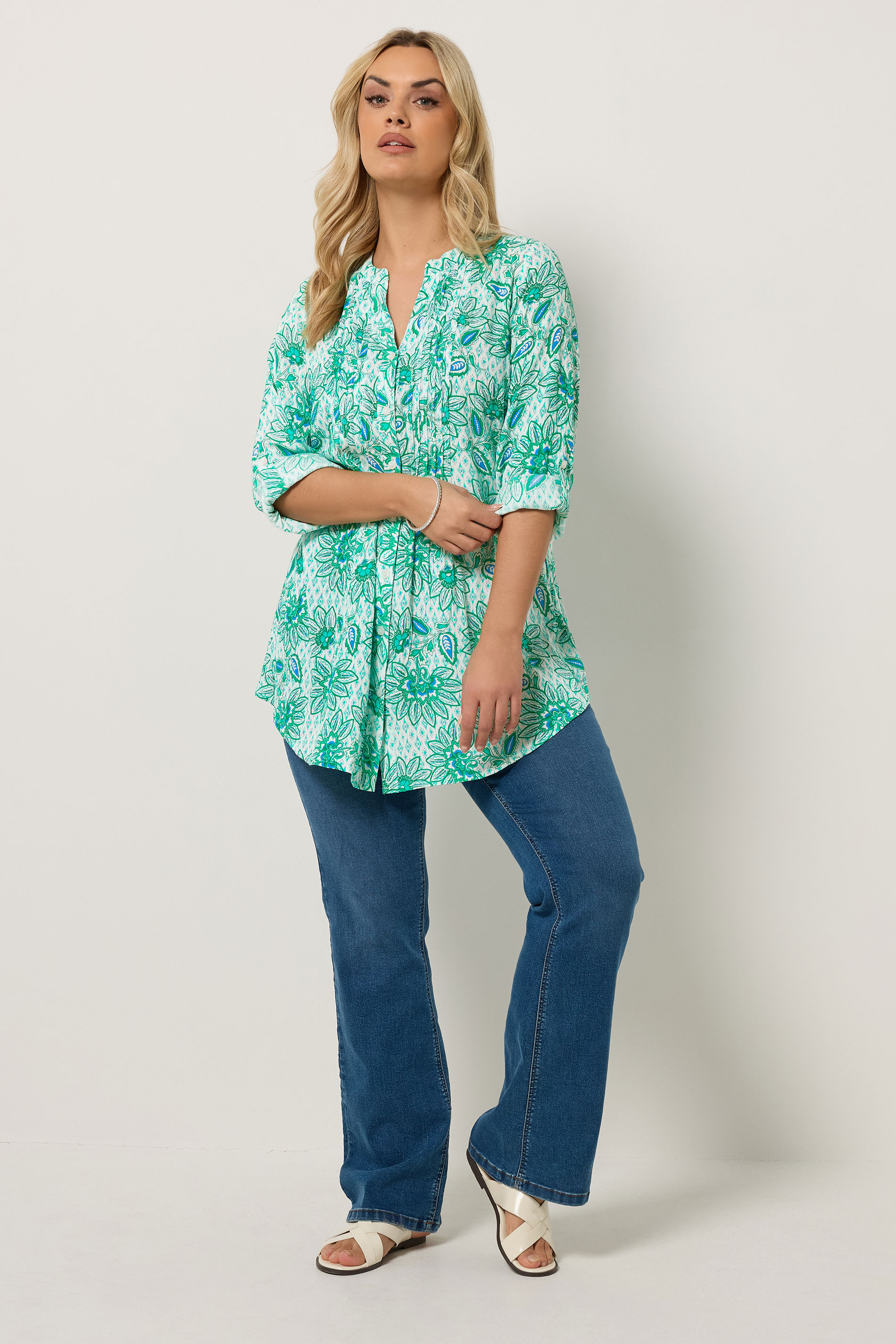 YOURS Plus Size Green Paisley Pintuck Blouse | Yours Clothing 1