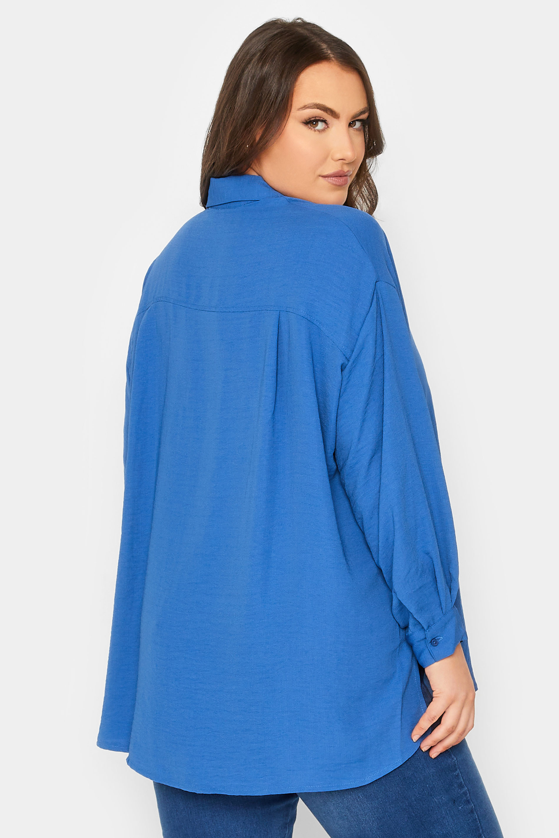 YOURS LONDON Plus Size Cobalt Blue Oversized Satin Shirt | Yours Clothing 3