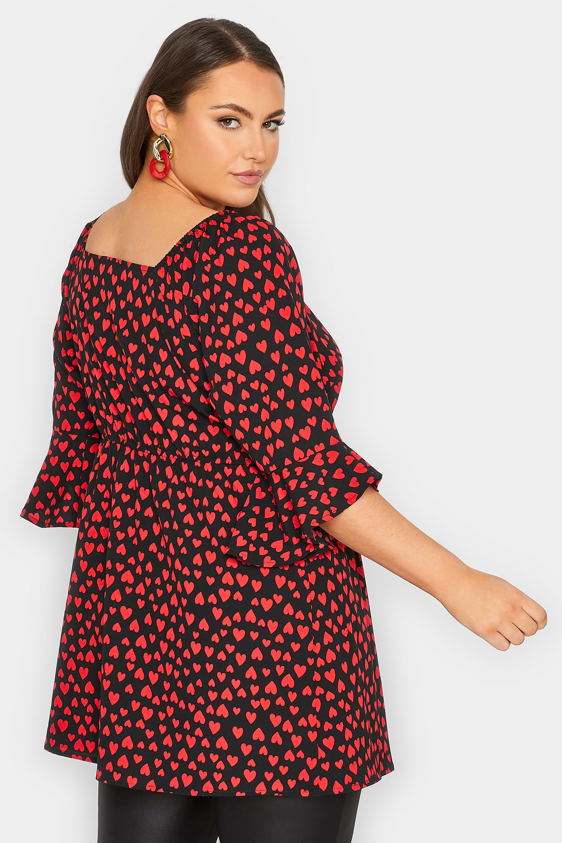 YOURS LONDON Plus Size Black Heart Ruffle Sleeve Wrap Top | Yours Clothing 3