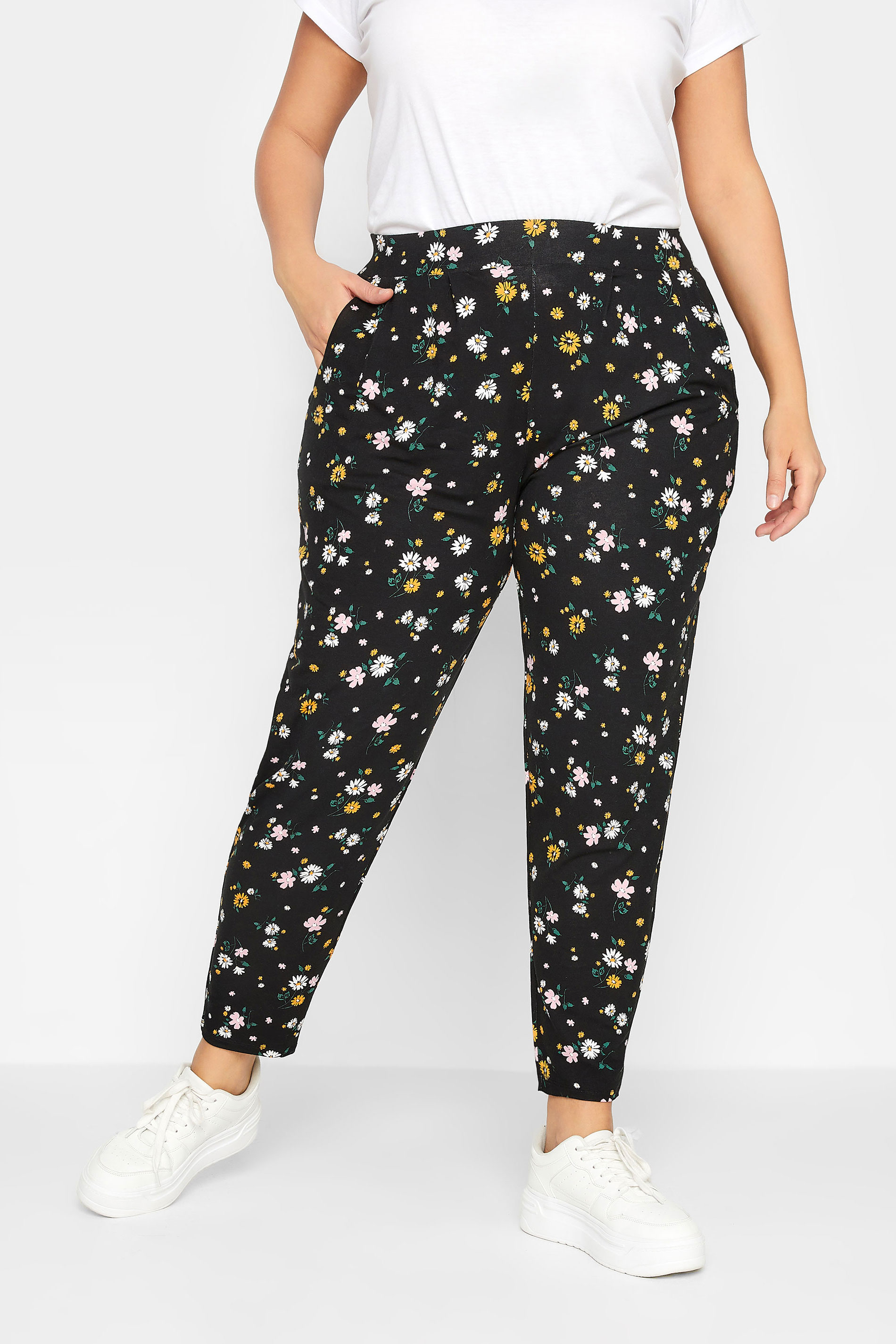 YOURS Plus Size Black Floral Print Harem Trousers | Yours Clothing  1