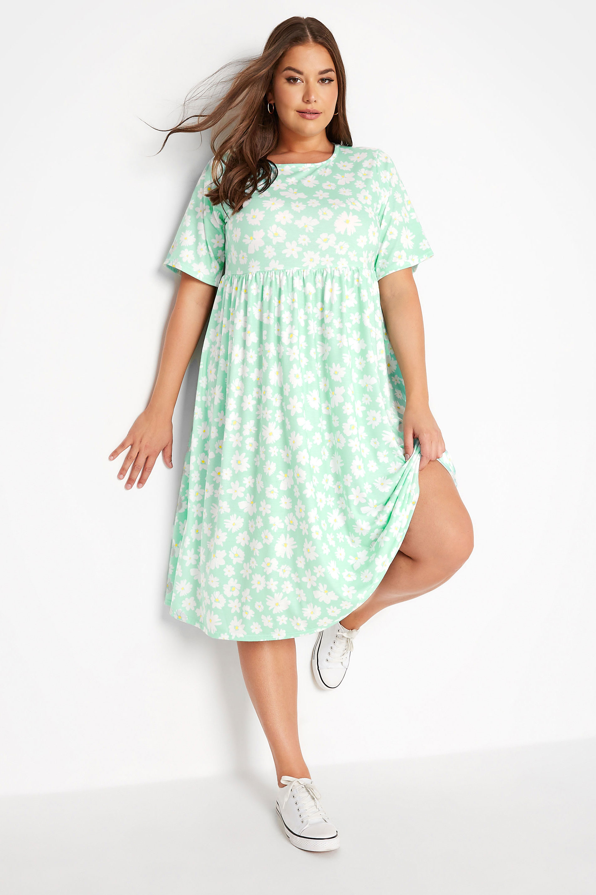 LIMITED COLLECTION Curve Mint Green Floral Smock Dress_A.jpg