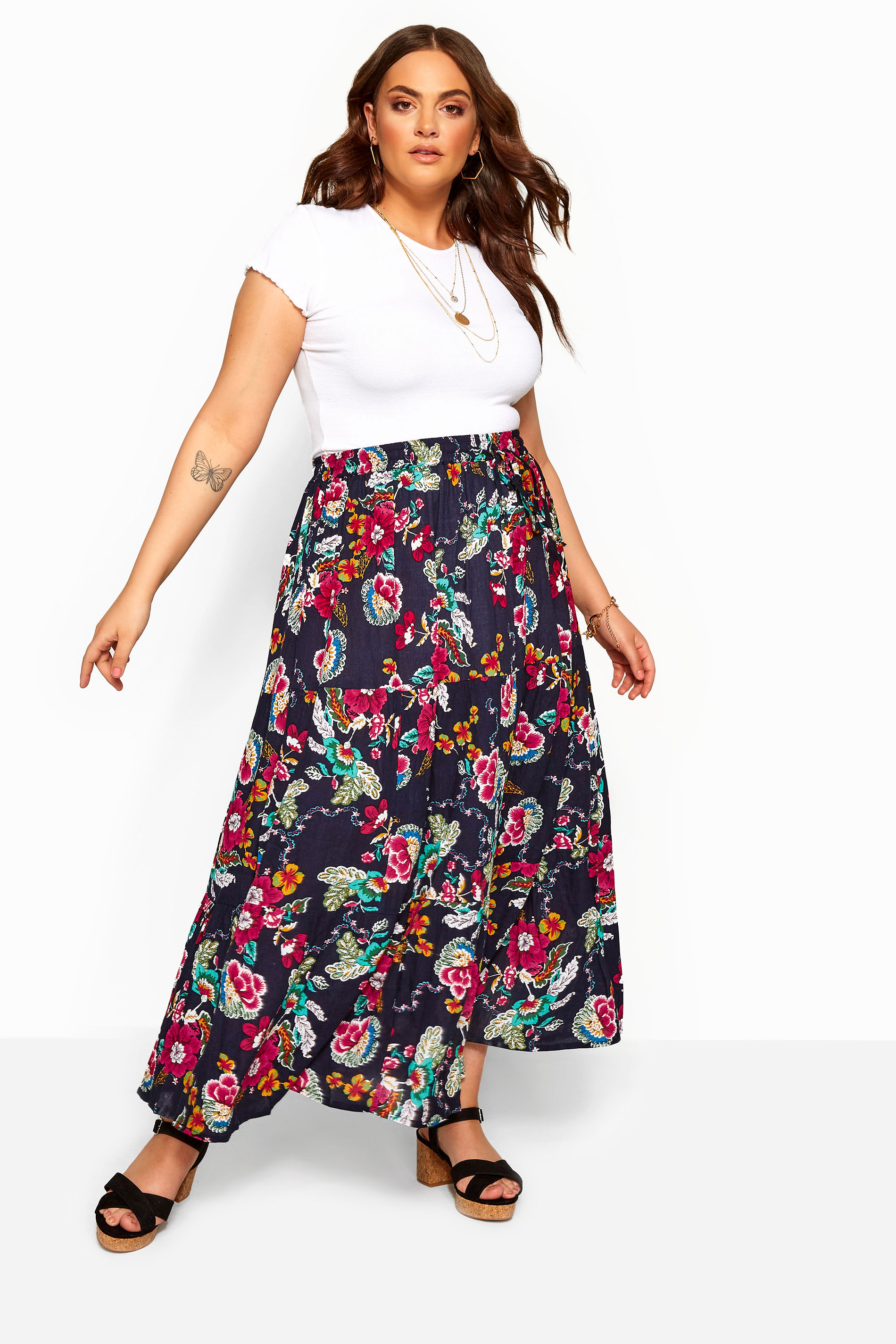 navy floral maxi skirt
