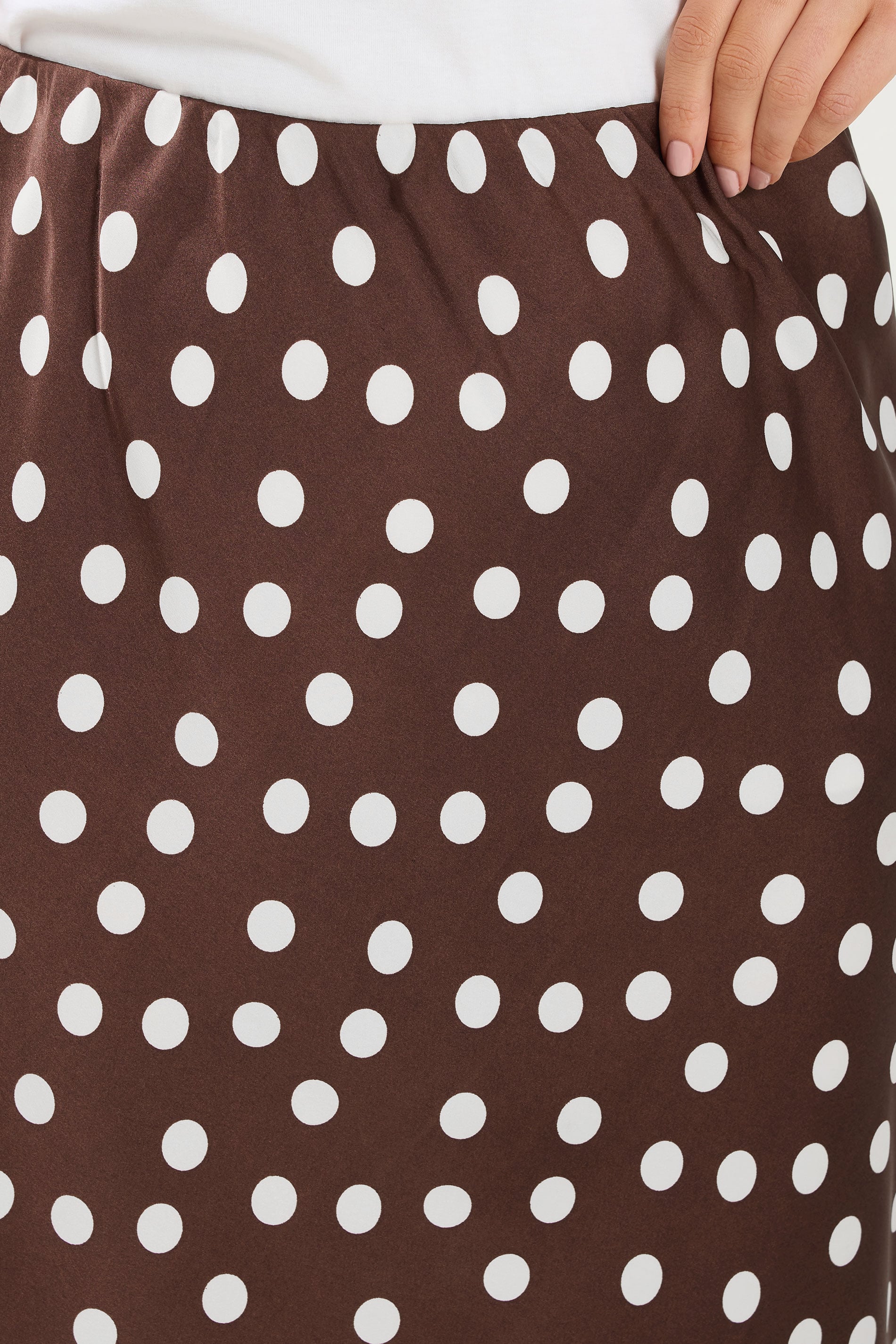 YOURS Plus Size Chocolate Brown Polka Dot Satin Skirt | Yours Clothing 4