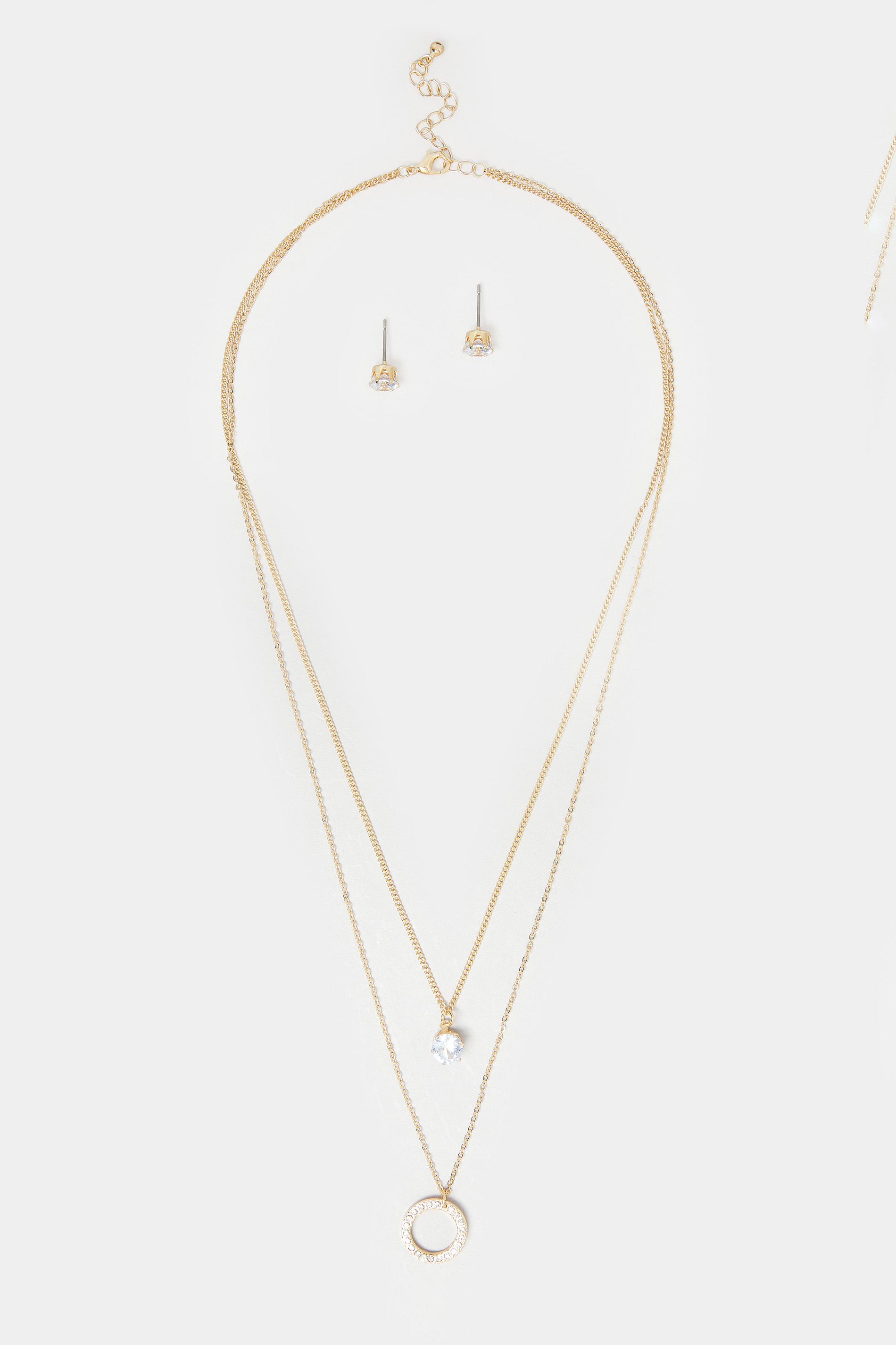 3 PACK Gold Tone Diamante Double Layer Necklace & Earring Set | Yours Clothing 2