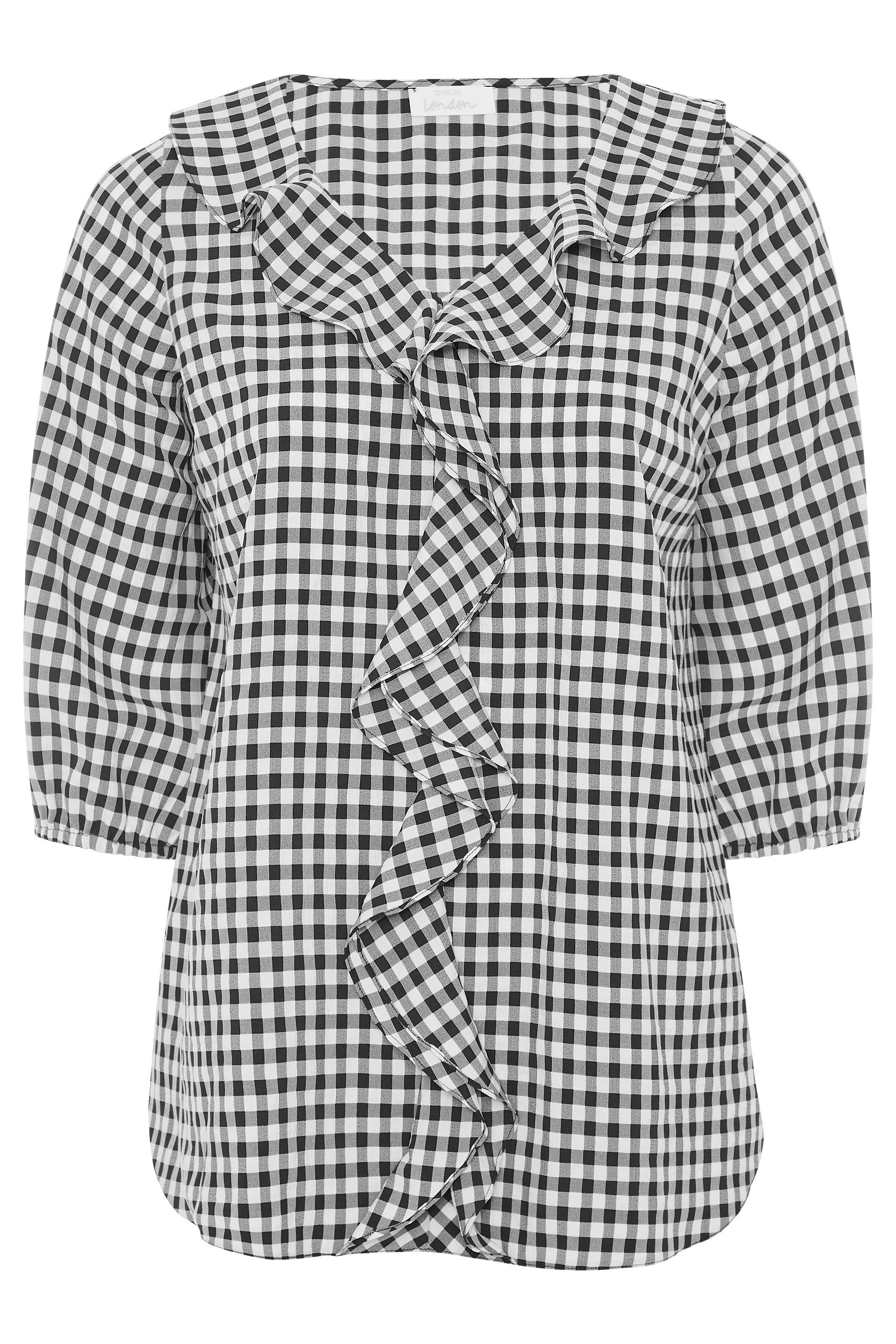 YOURS LONDON Black Gingham Frill Front Blouse | Yours Clothing