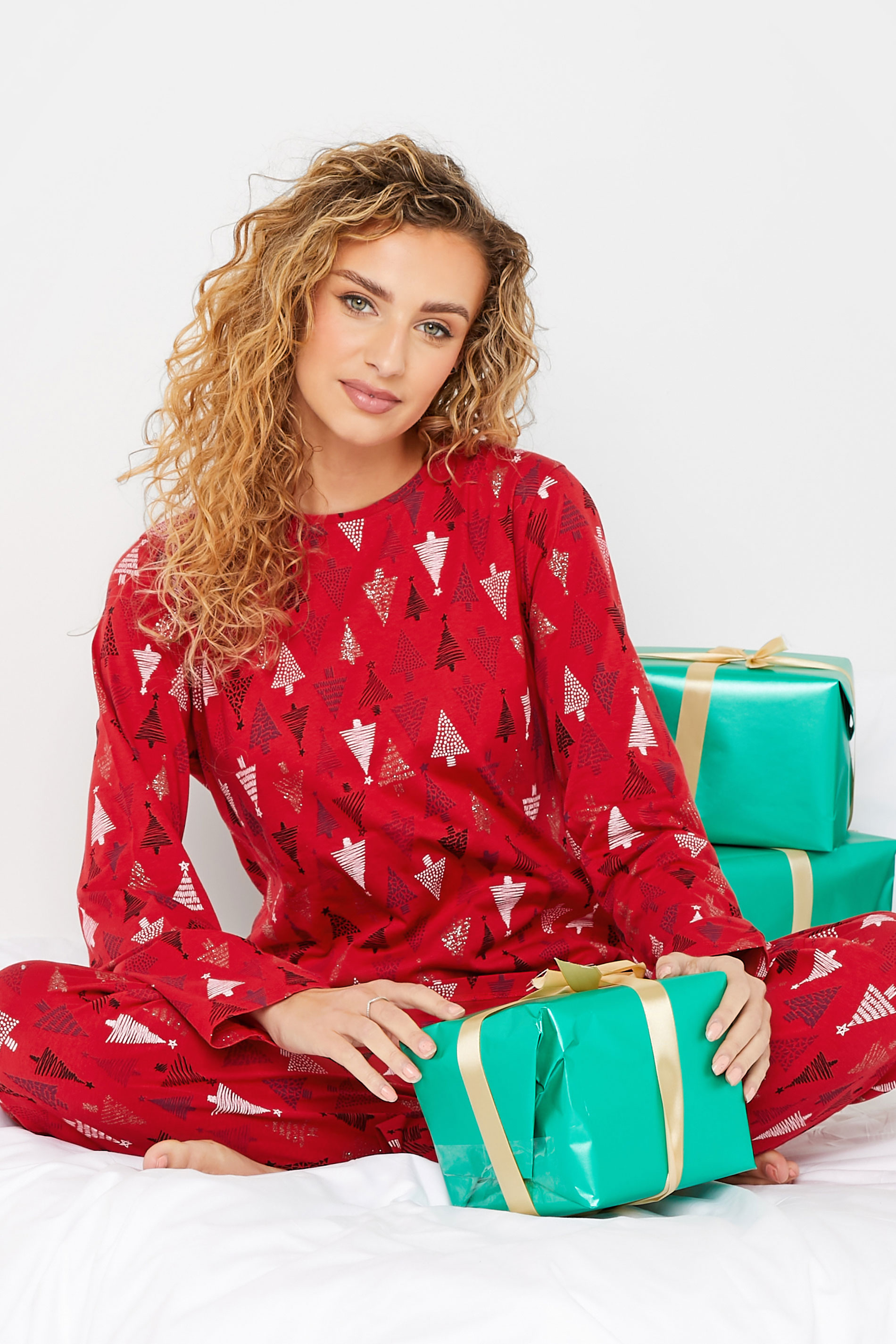 LTS Tall Women's Red Christmas Tree Print Pyjama Set | Long Tall Sally 1