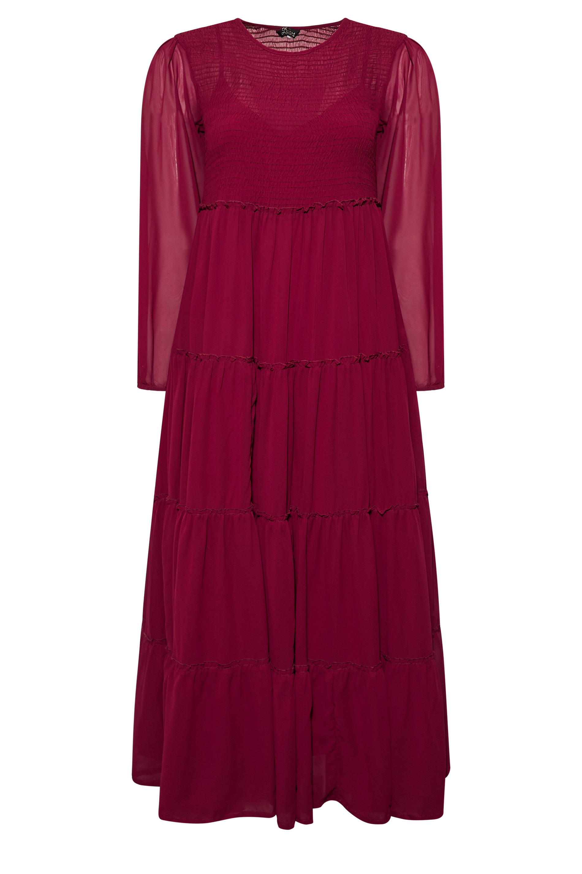 LIMITED COLLECTION Curve Burgundy Red Tierred Chiffon Dress | Yours ...
