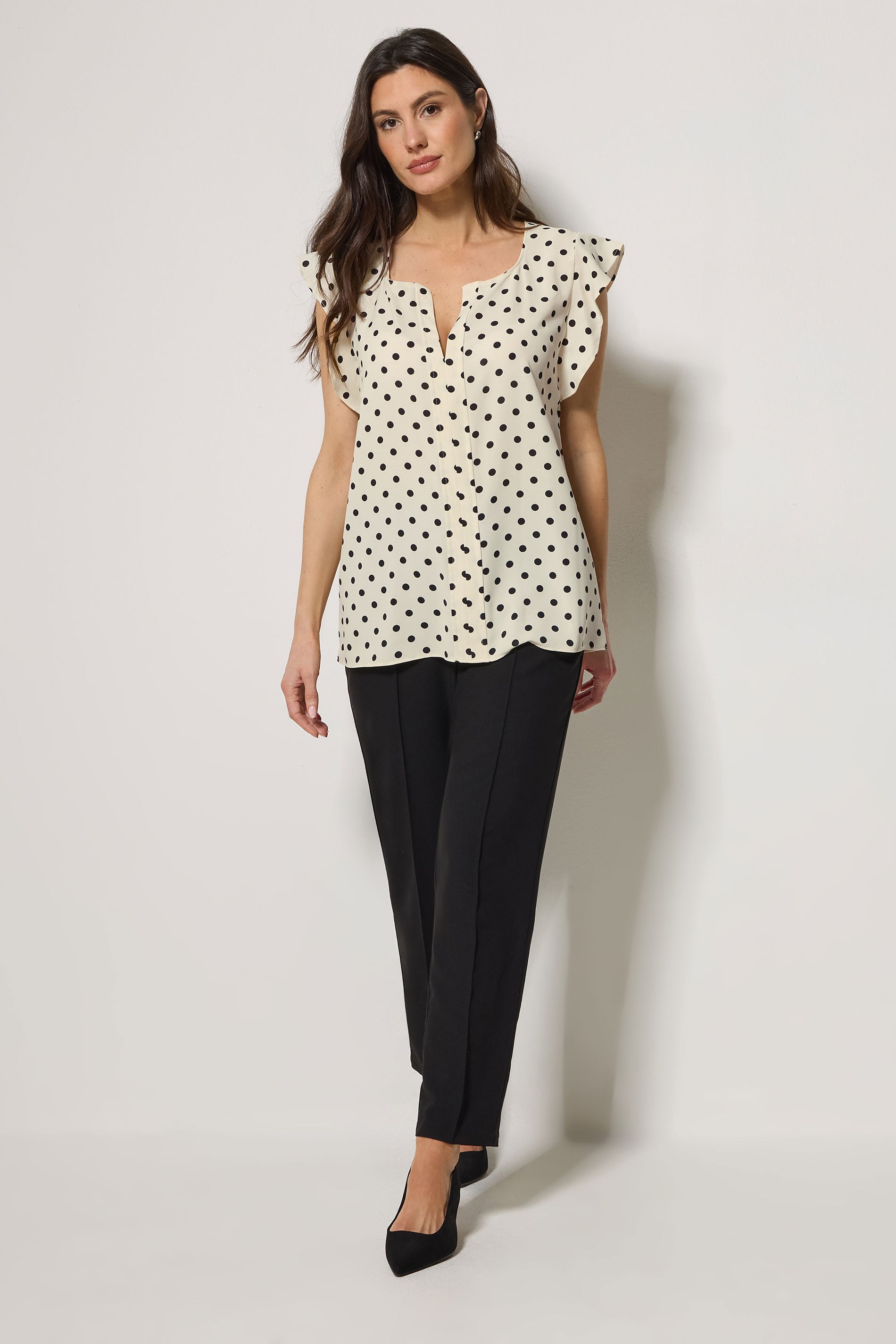 M&Co Ivory White Polka Dot Frill Sleeve Blouse | M&Co 1