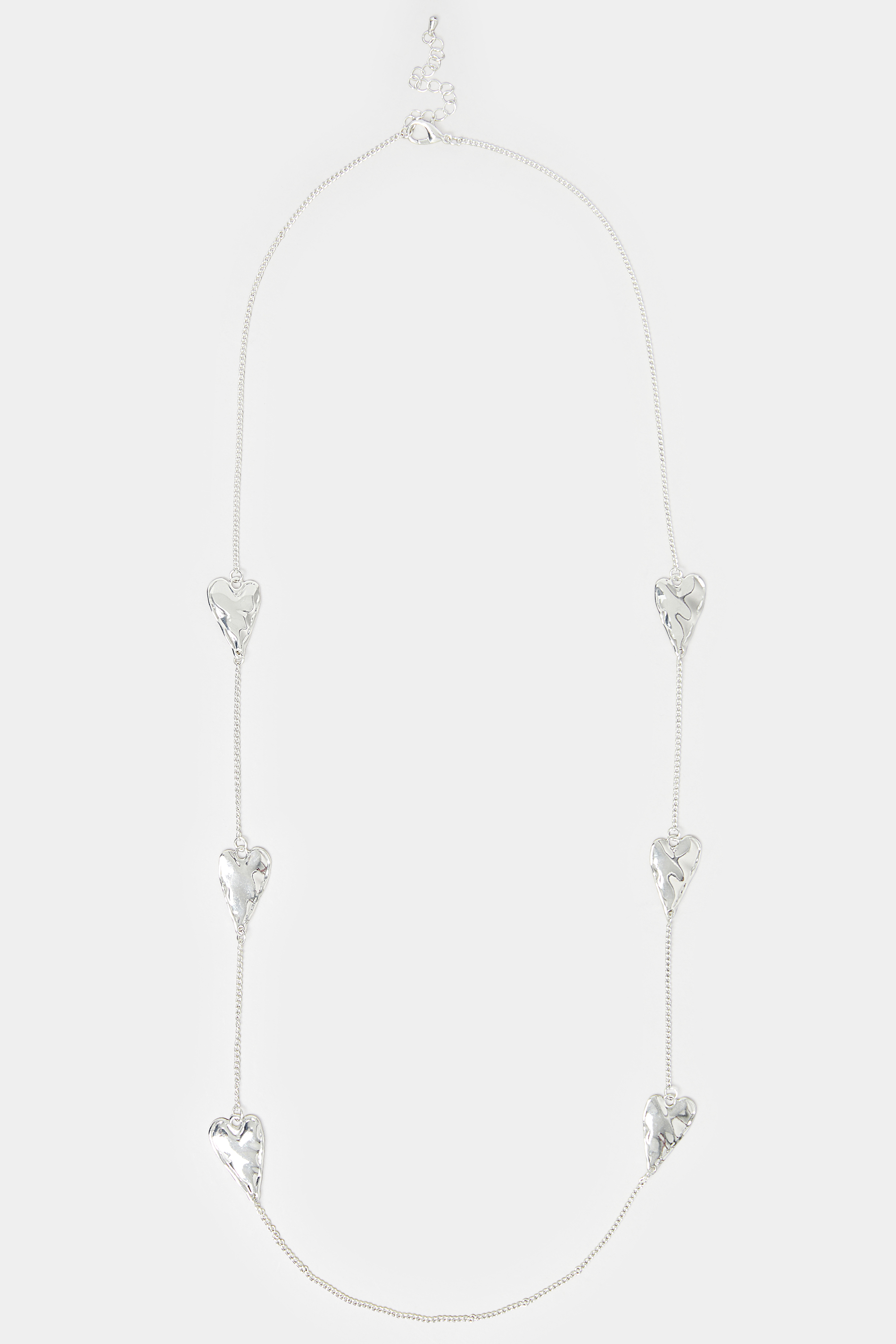 Silver Long Heart Detail Necklace | Yours Clothing  2