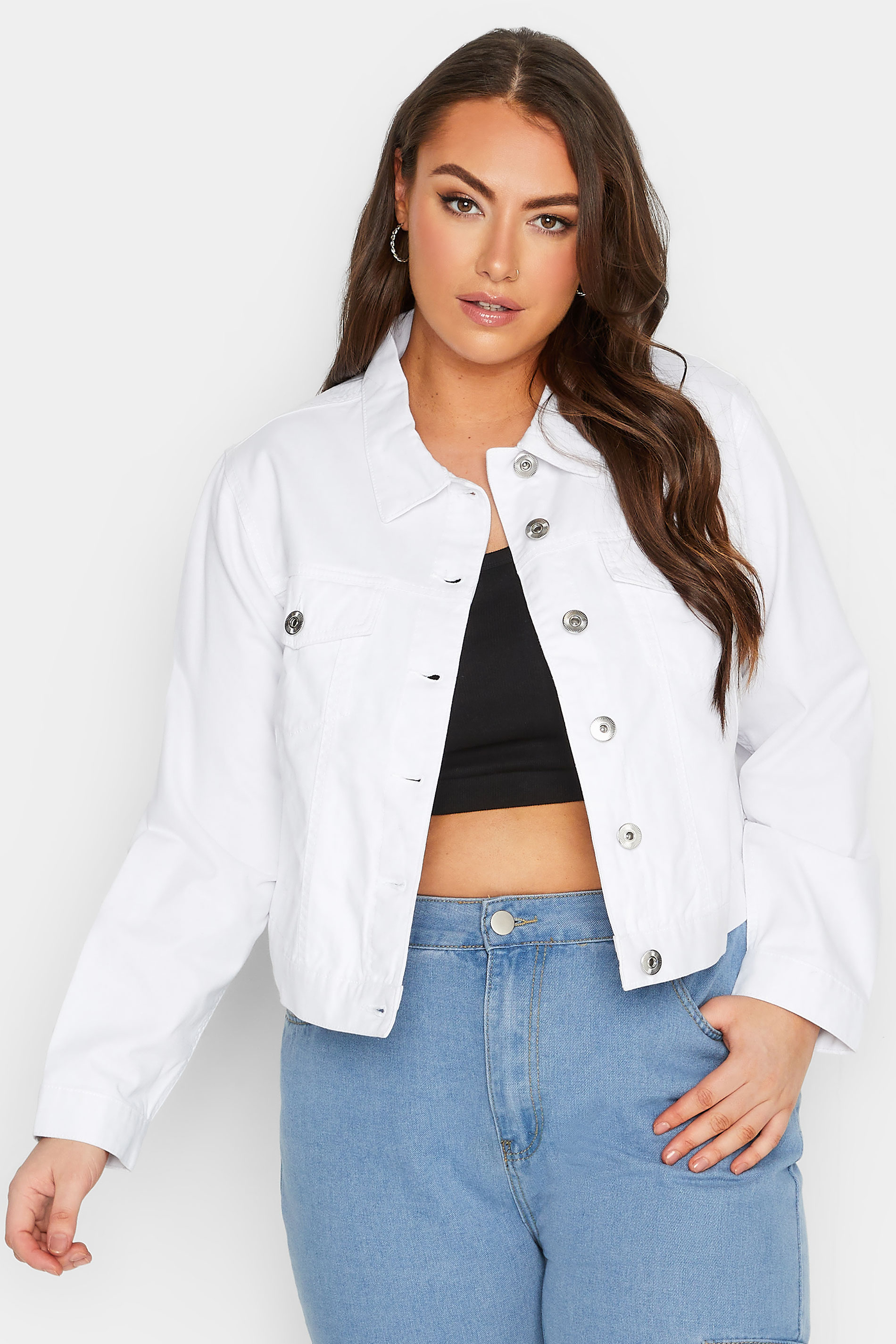 YOURS Plus Size Curve White Denim Jacket | Yours Clothing  1