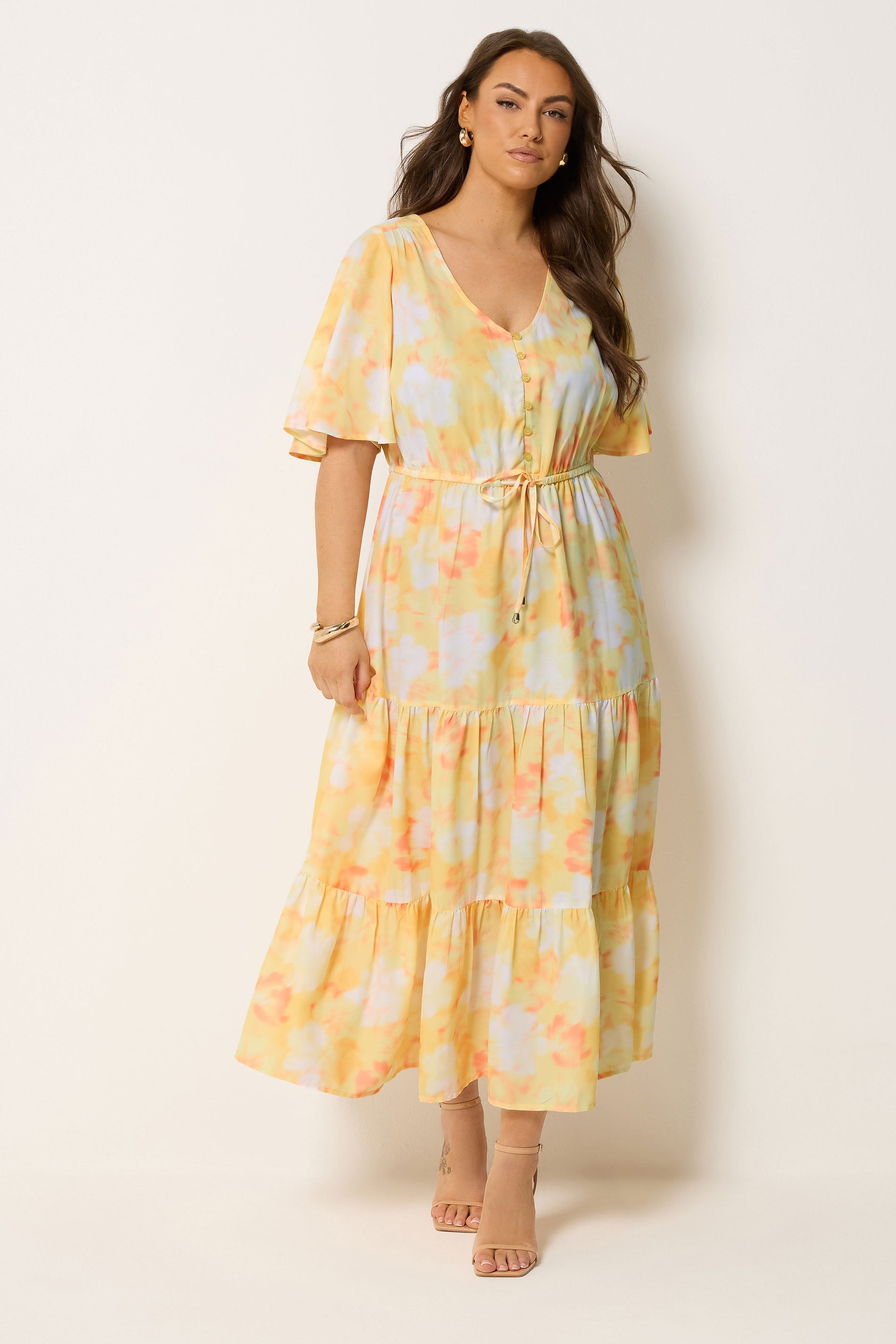 YOURS Plus Size Yellow Tiered Floral Dress | Yours Clothing 2