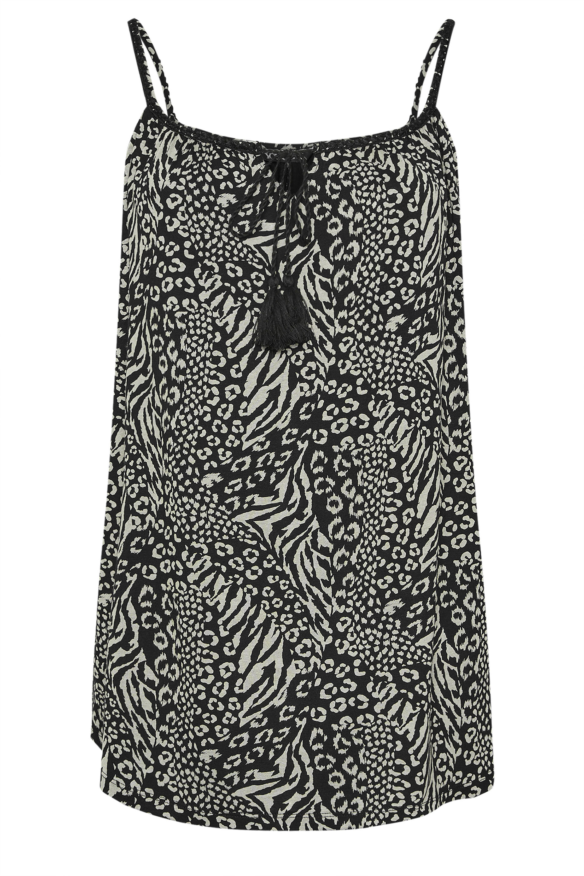 YOURS Plus Size Black Leopard Tassel Cami Vest Top | Yours Clothing 5