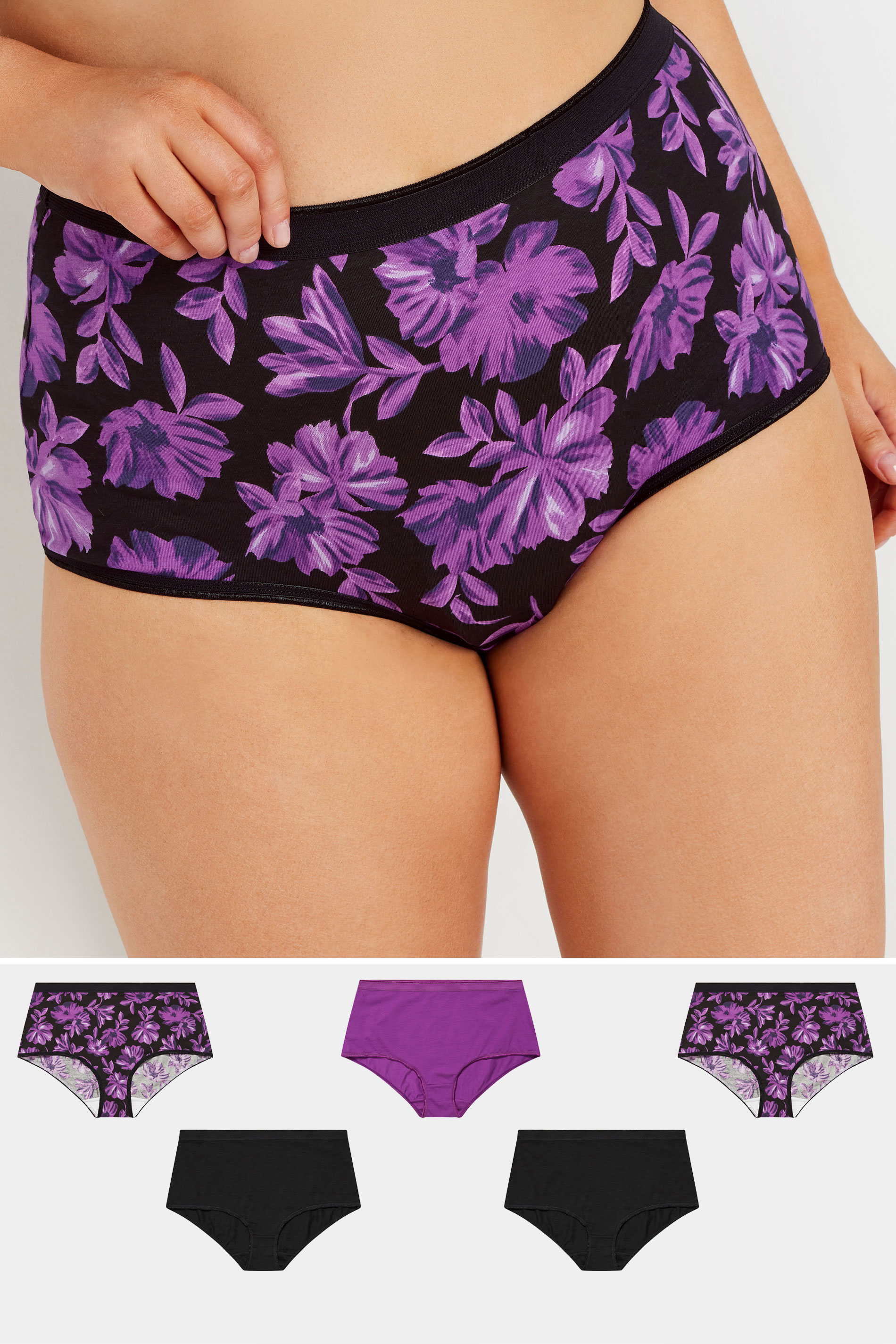 Purple Yours 5 Pack Curve Floral Print Full Briefs