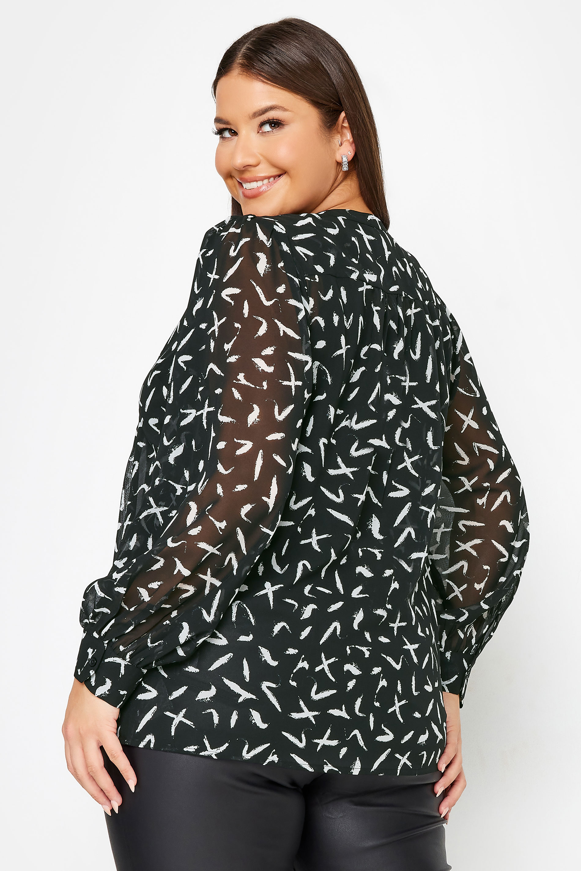 YOURS Plus Size Black Abstract Print Chiffon Blouse | Yours Clothing 3