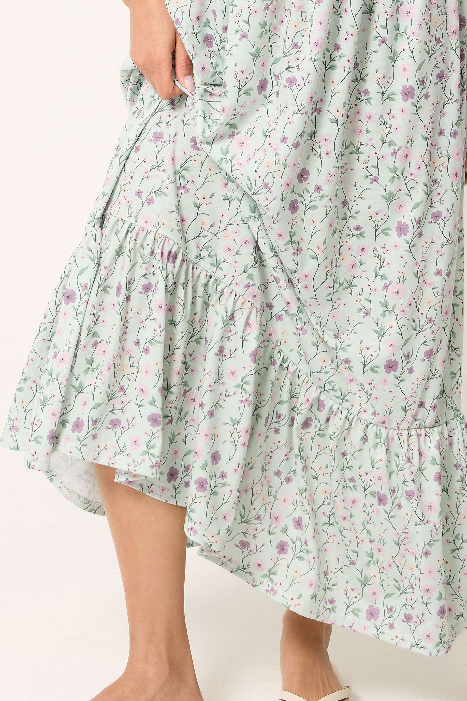 PixieGirls Petite Sage Green Floral Maxi Dress | PixieGirl 4