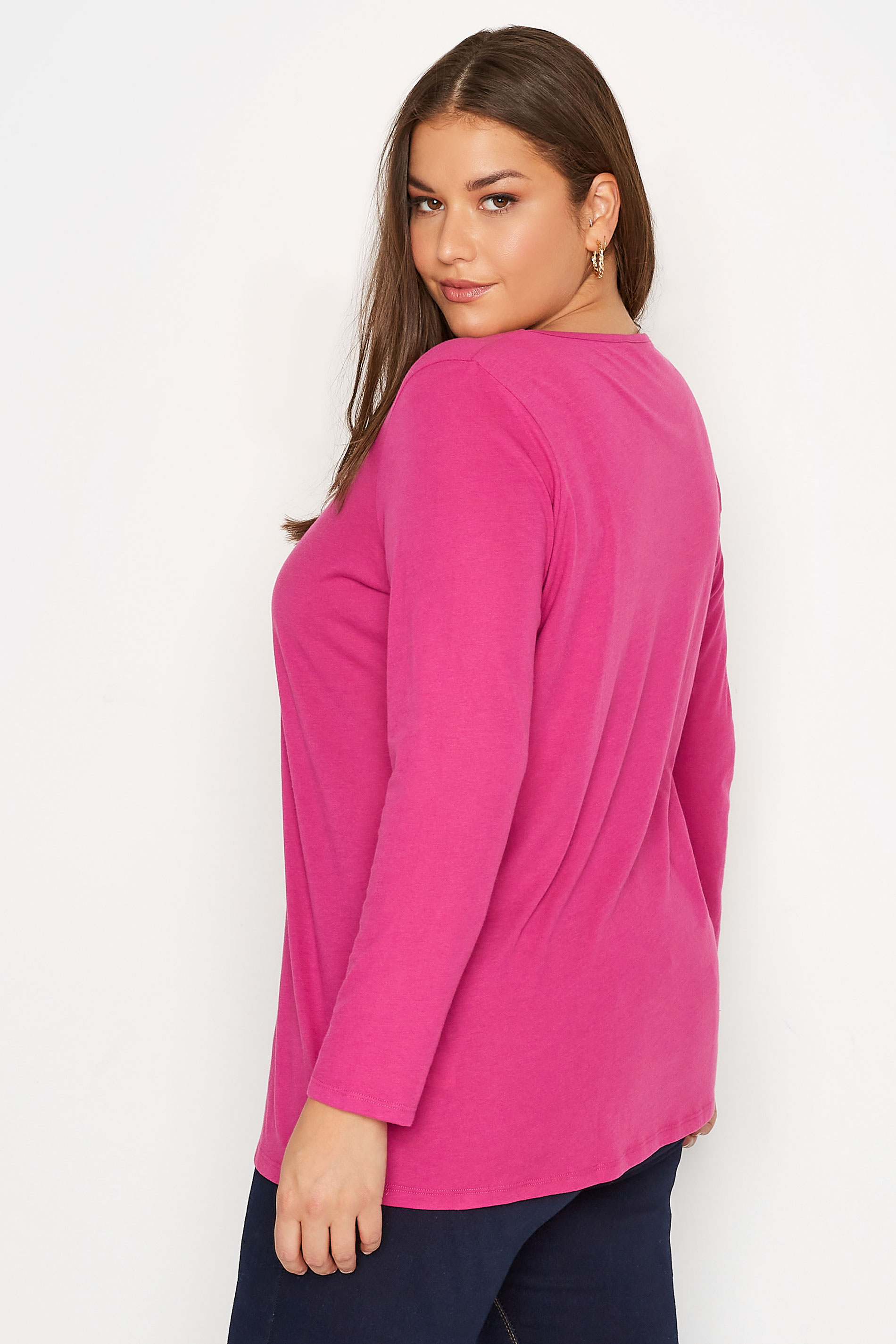 Plus Size Hot Pink Long Sleeve T-Shirt | Yours Clothing 3