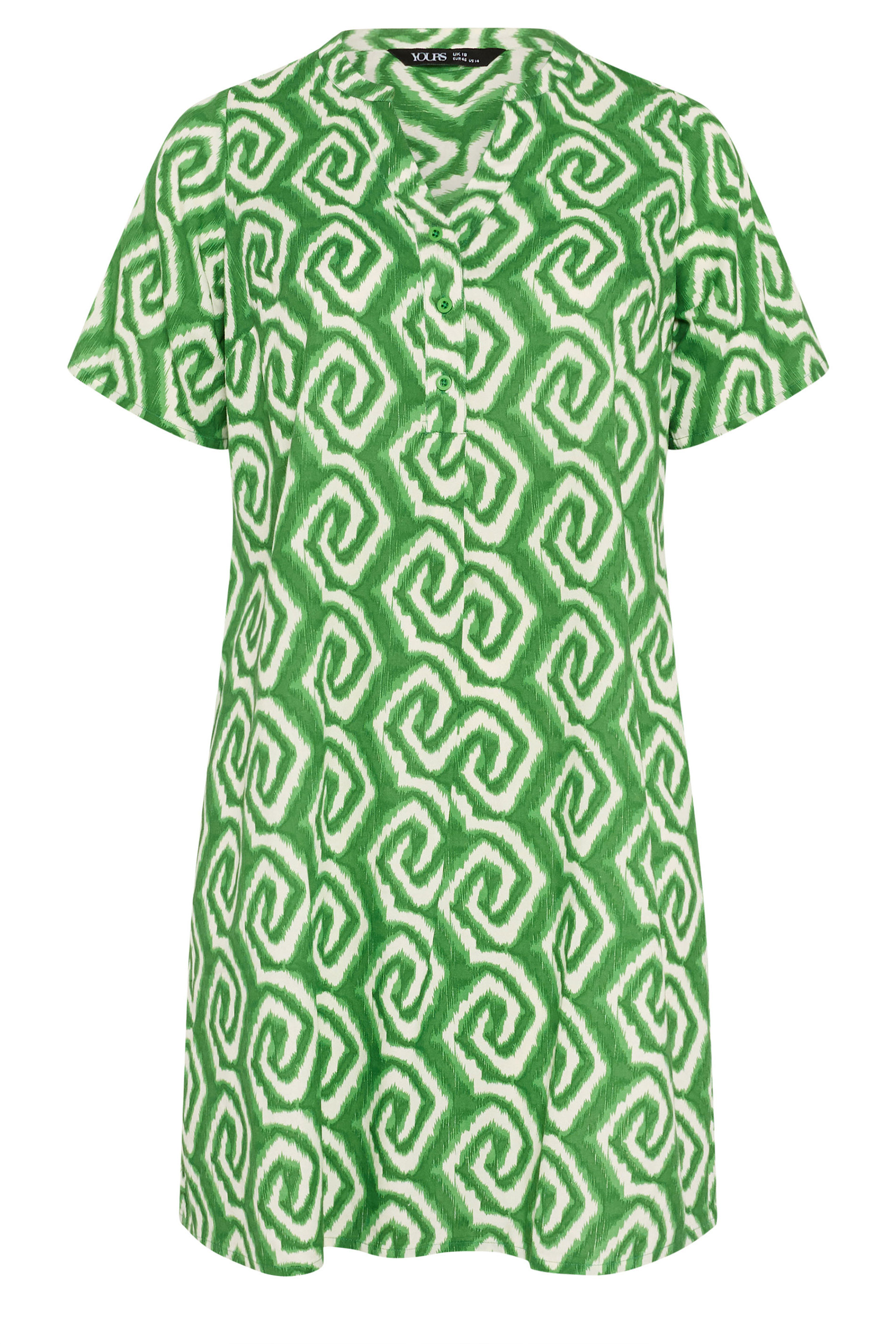 YOURS Plus Size Green Ikat Geometric Pleat Front Dress | Yours Clothing 5