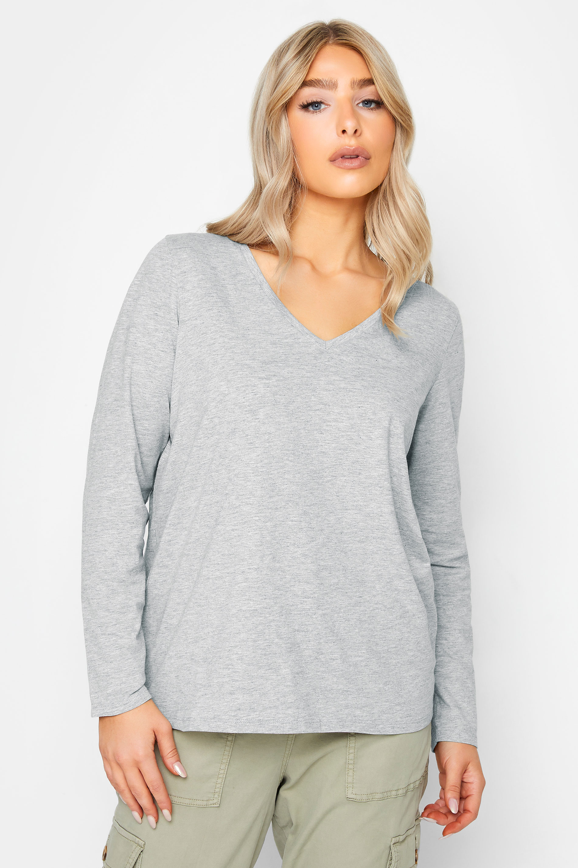 M&Co Grey V-Neck Long Sleeve T-Shirt | M&Co 2