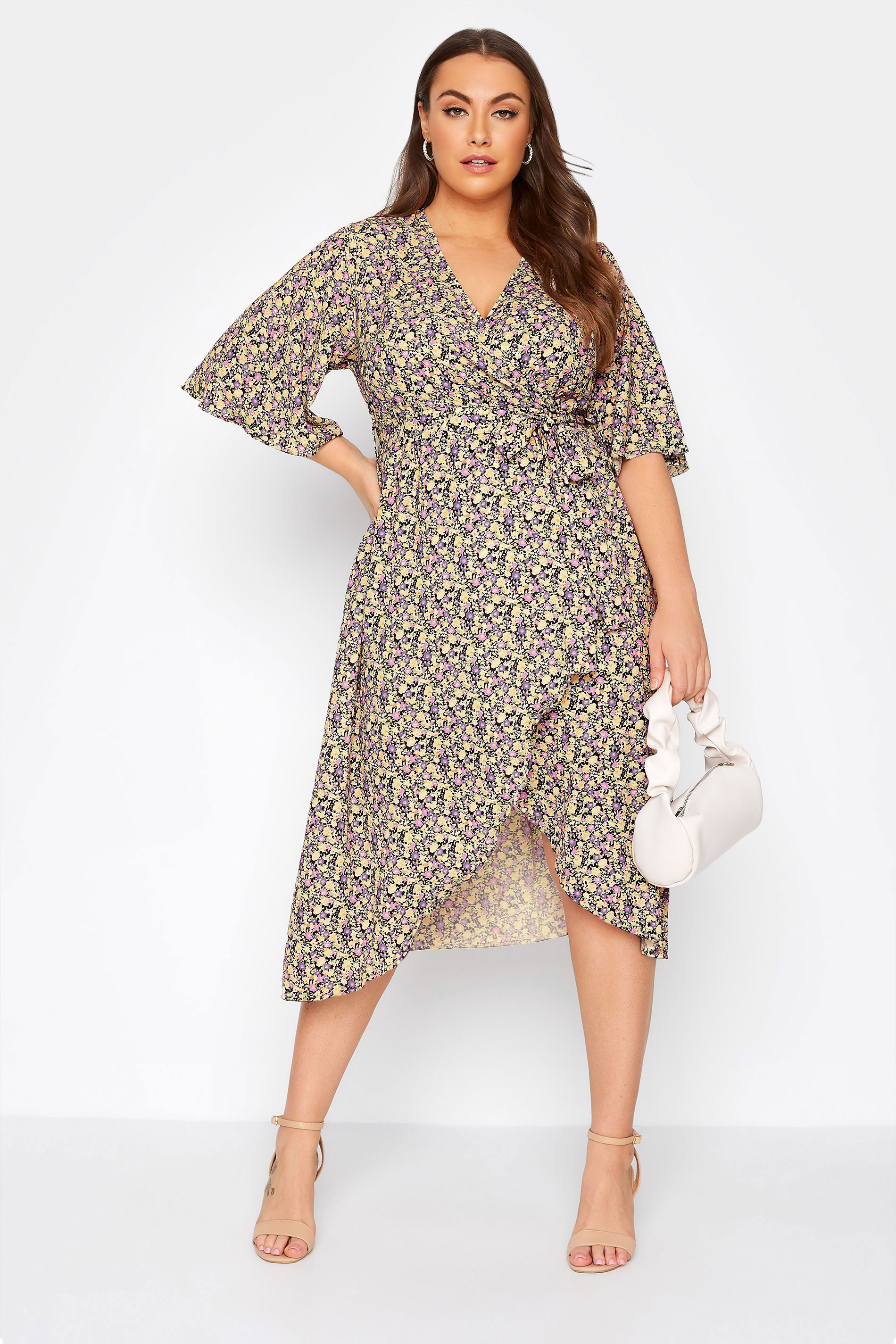 Robes Grande Taille Grande taille  Robes Portefeuilles | YOURS LONDON - Robe Violette Floral Cache-Coeur - TX74572