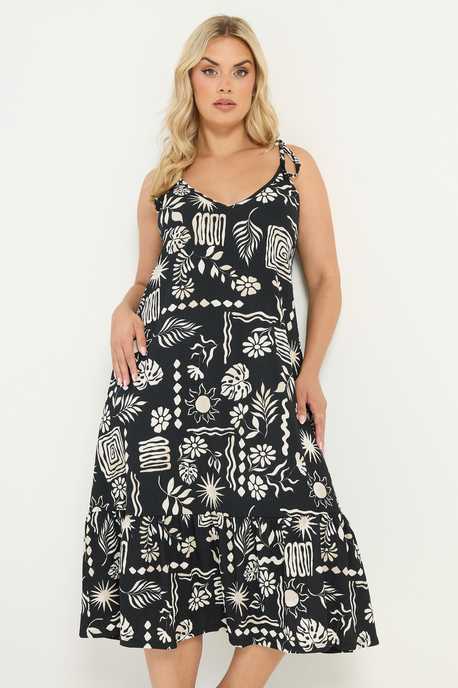 YOURS Plus Size Black Abstract Tiered Sundress | Yours Clothing 3