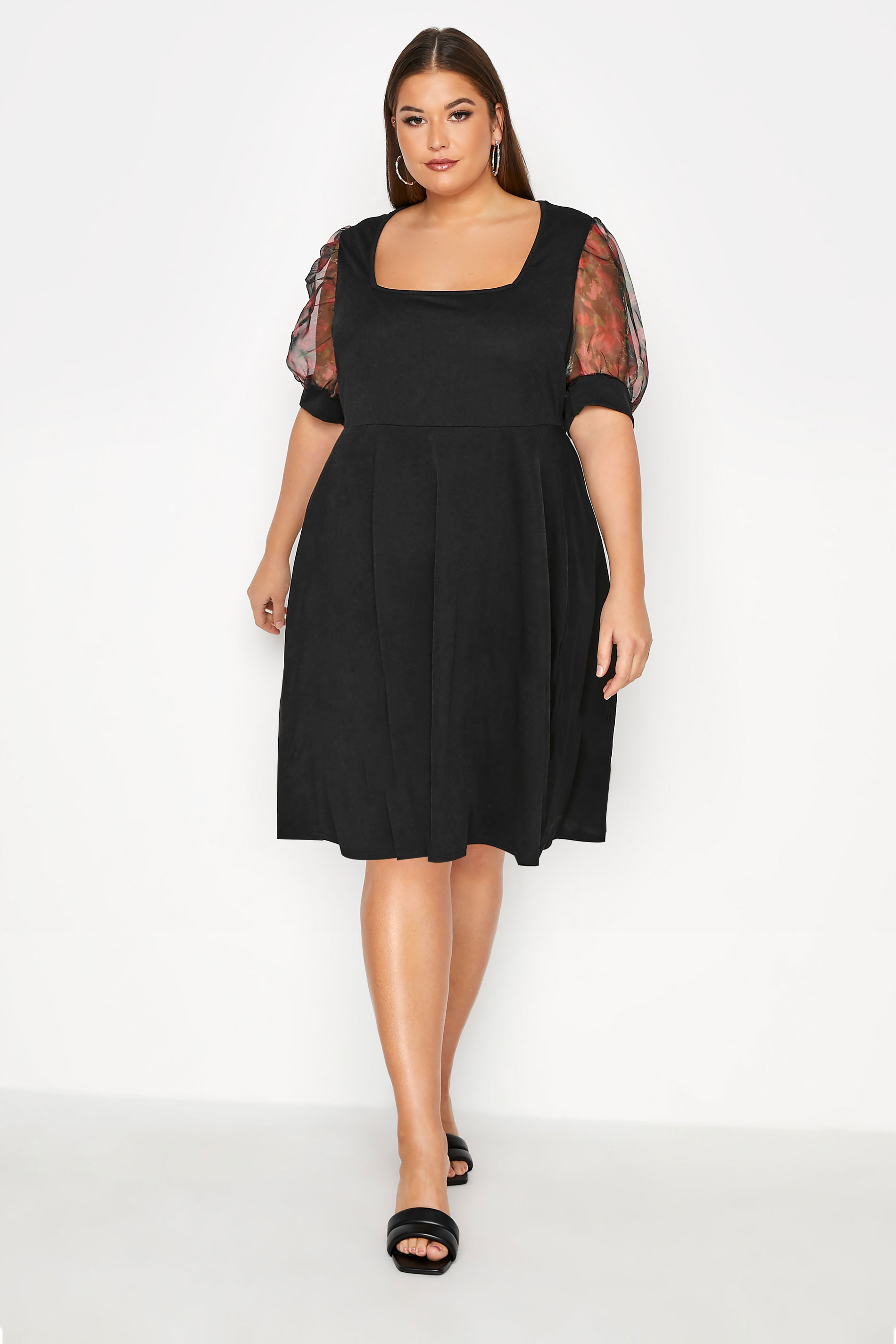 LIMITED COLLECTION Black Organza Puff Sleeve Skater Dress_A1..jpg