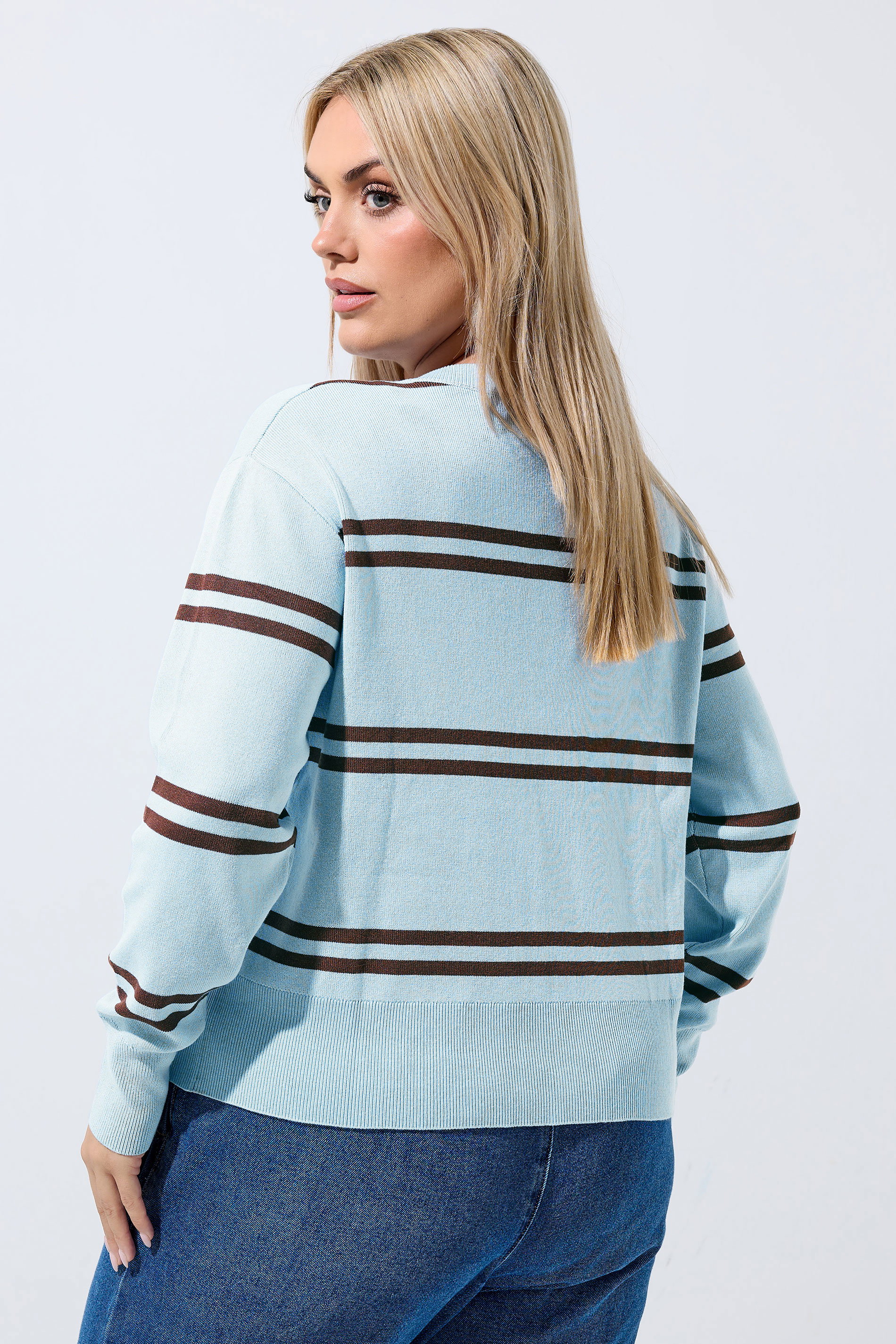 LIMITED COLLECTION Plus Size Blue & Brown Stripe Cardigan | Yours Clothing 4