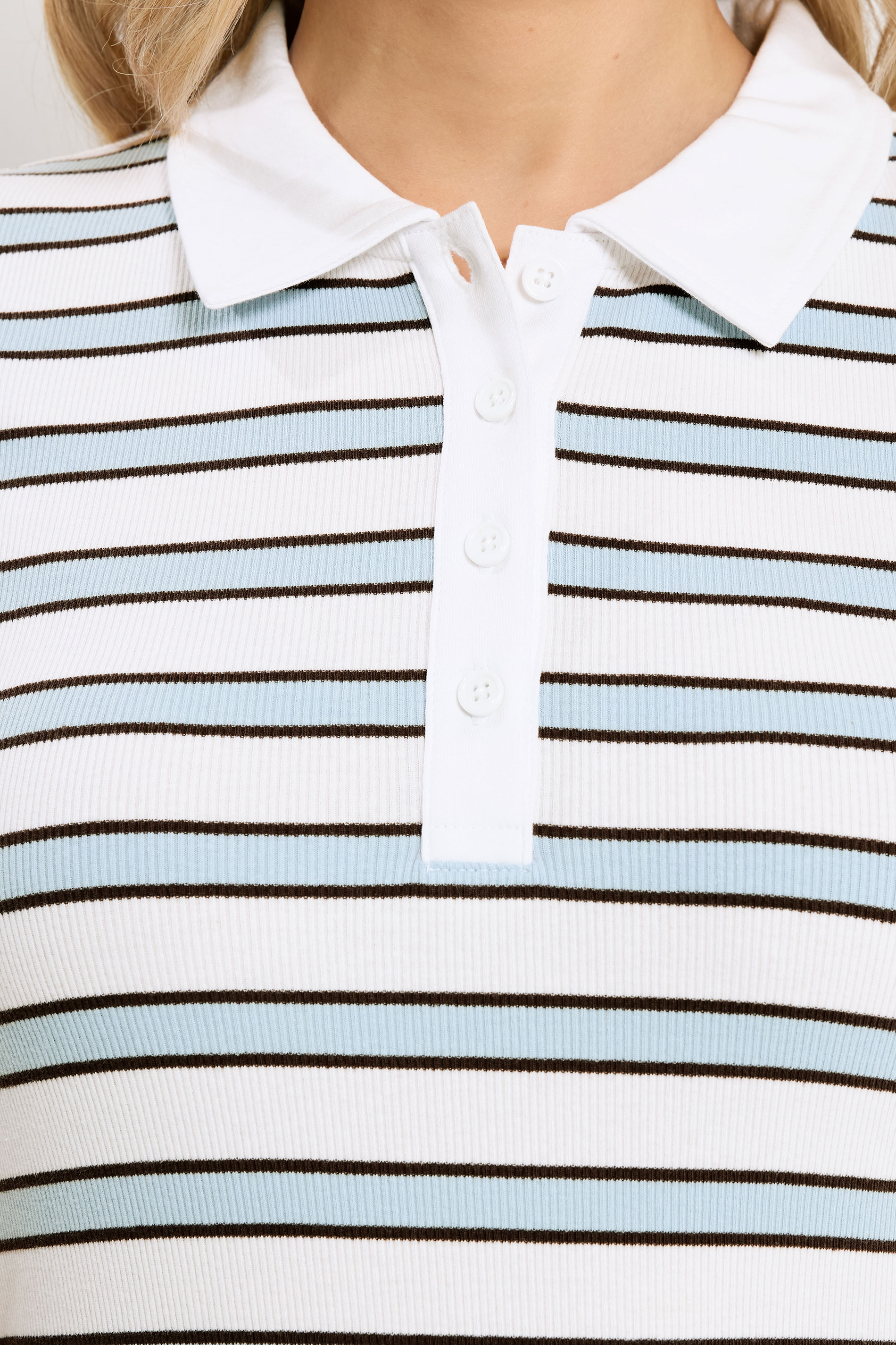 LTS Tall Women's White & Blue Stripe Polo Top | Long Tall Sally 4