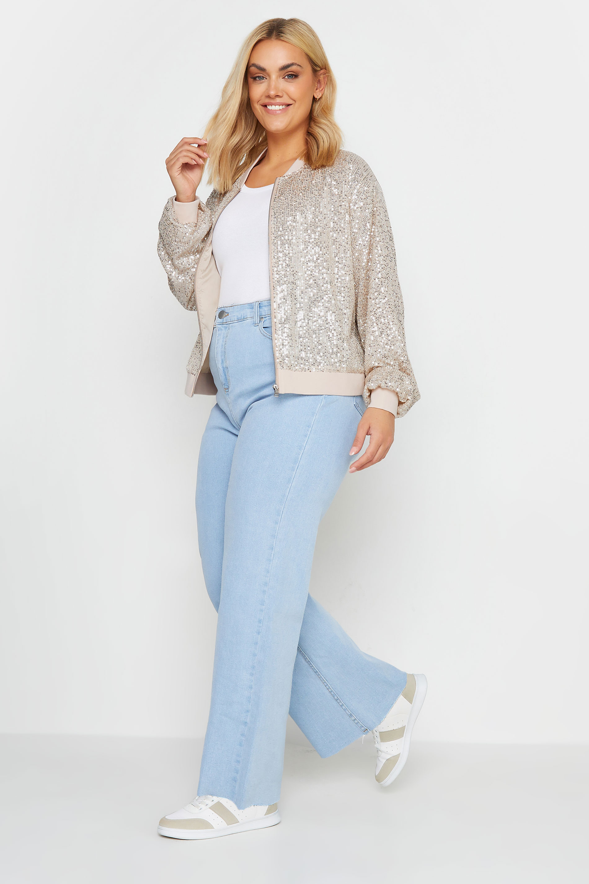 YOURS Plus Size Silver Sequin Embellished Bomber Jacket | Yours Clothing 3